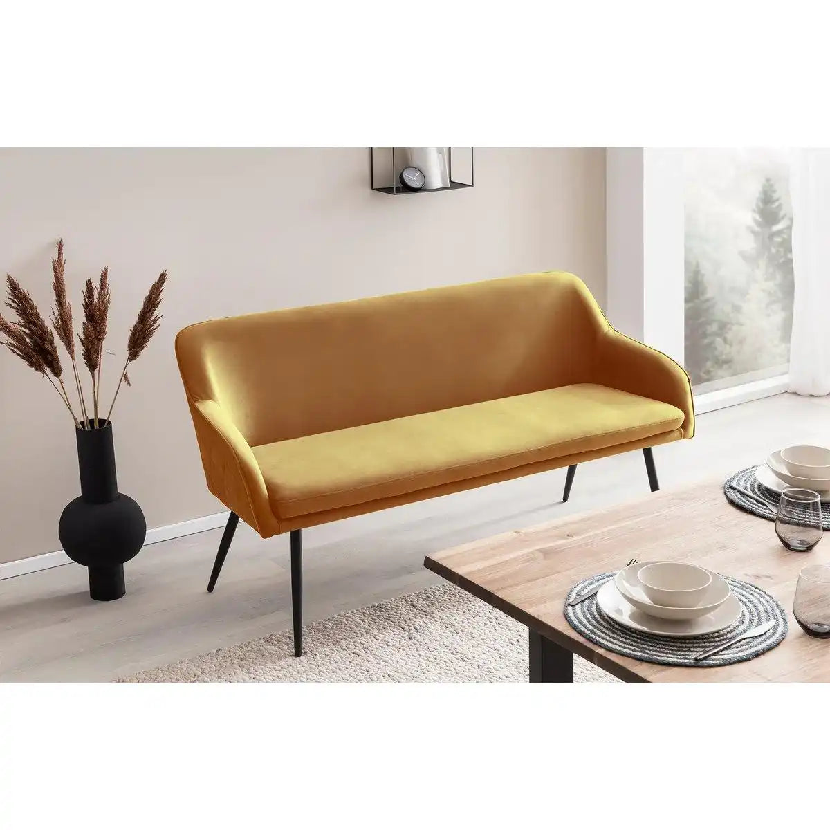 Sitzbank 160 cm Samt Senfgelb - HomeDesign Knaus