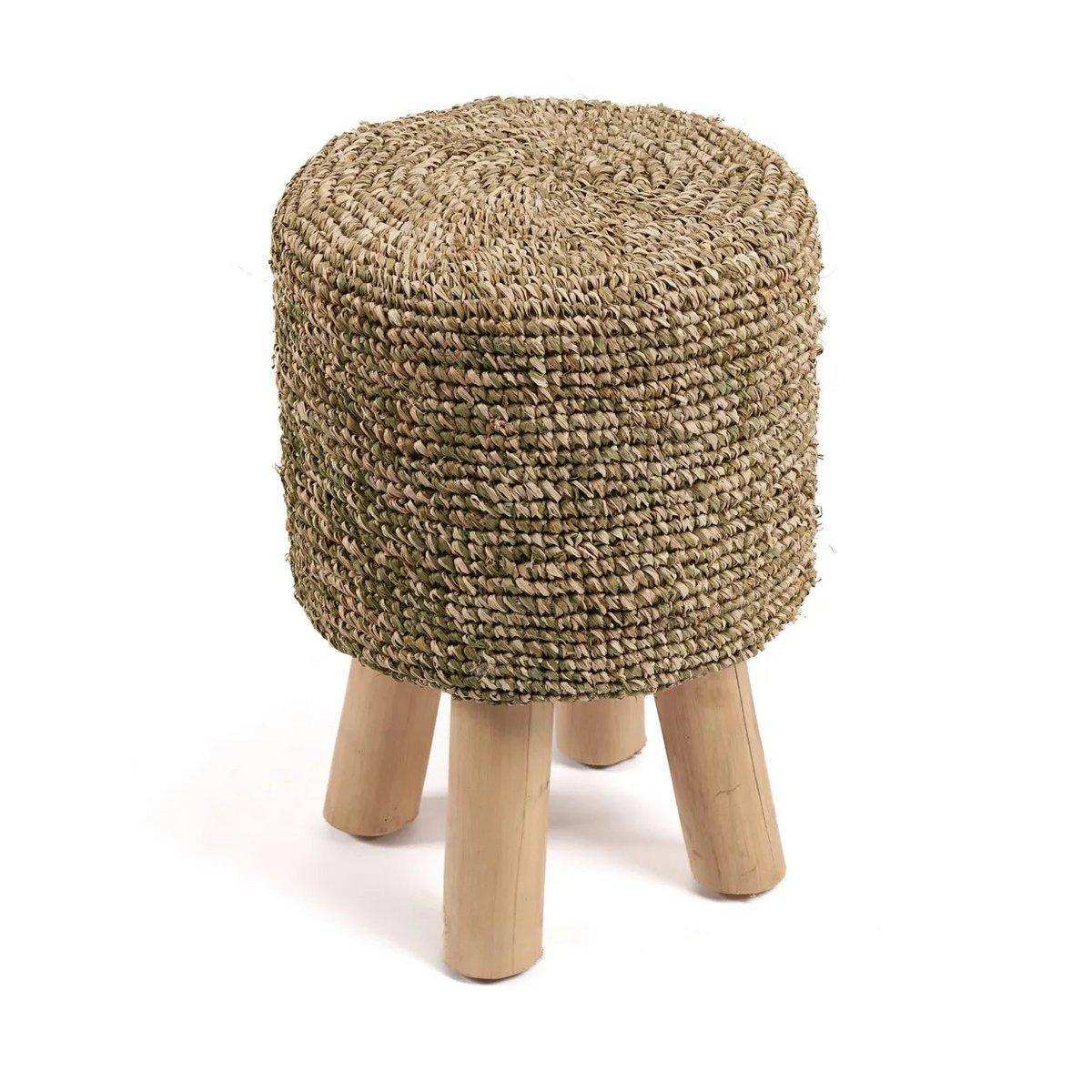 Sitzhocker Raffia-Hocker Dschungelgrün Teakholz - HomeDesign Knaus