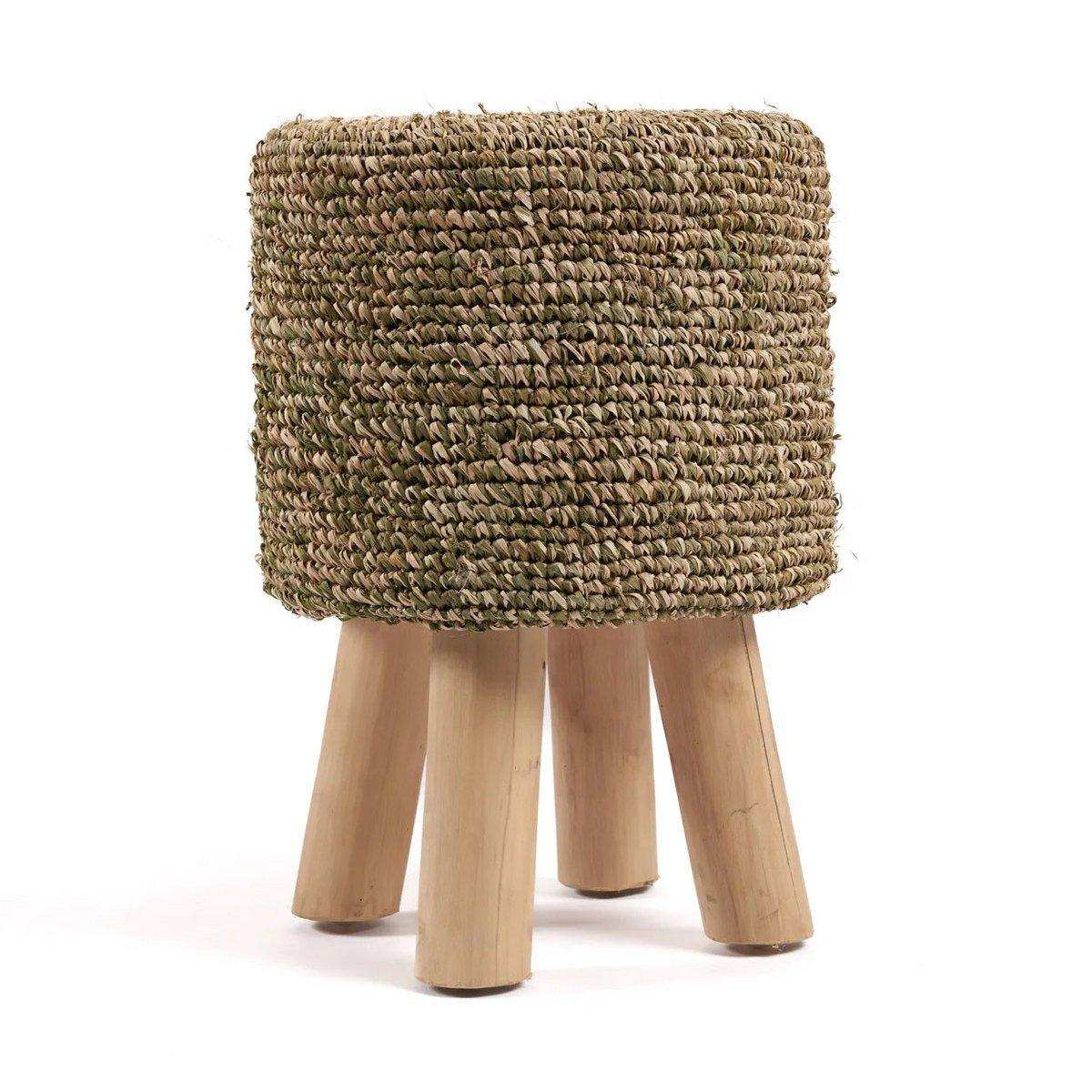 Sitzhocker Raffia-Hocker Dschungelgrün Teakholz - HomeDesign Knaus