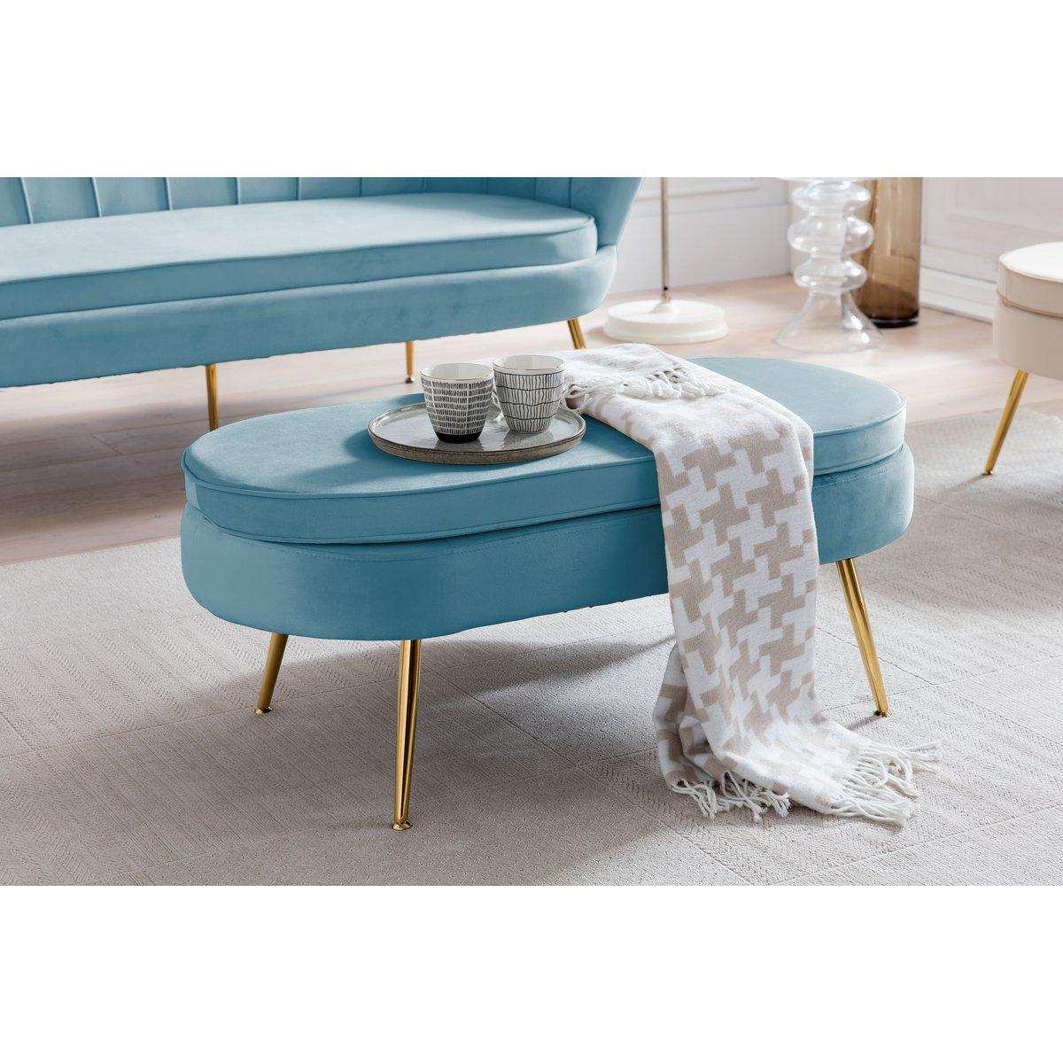 Sitzpouf oval aus Samt Blau - HomeDesign Knaus