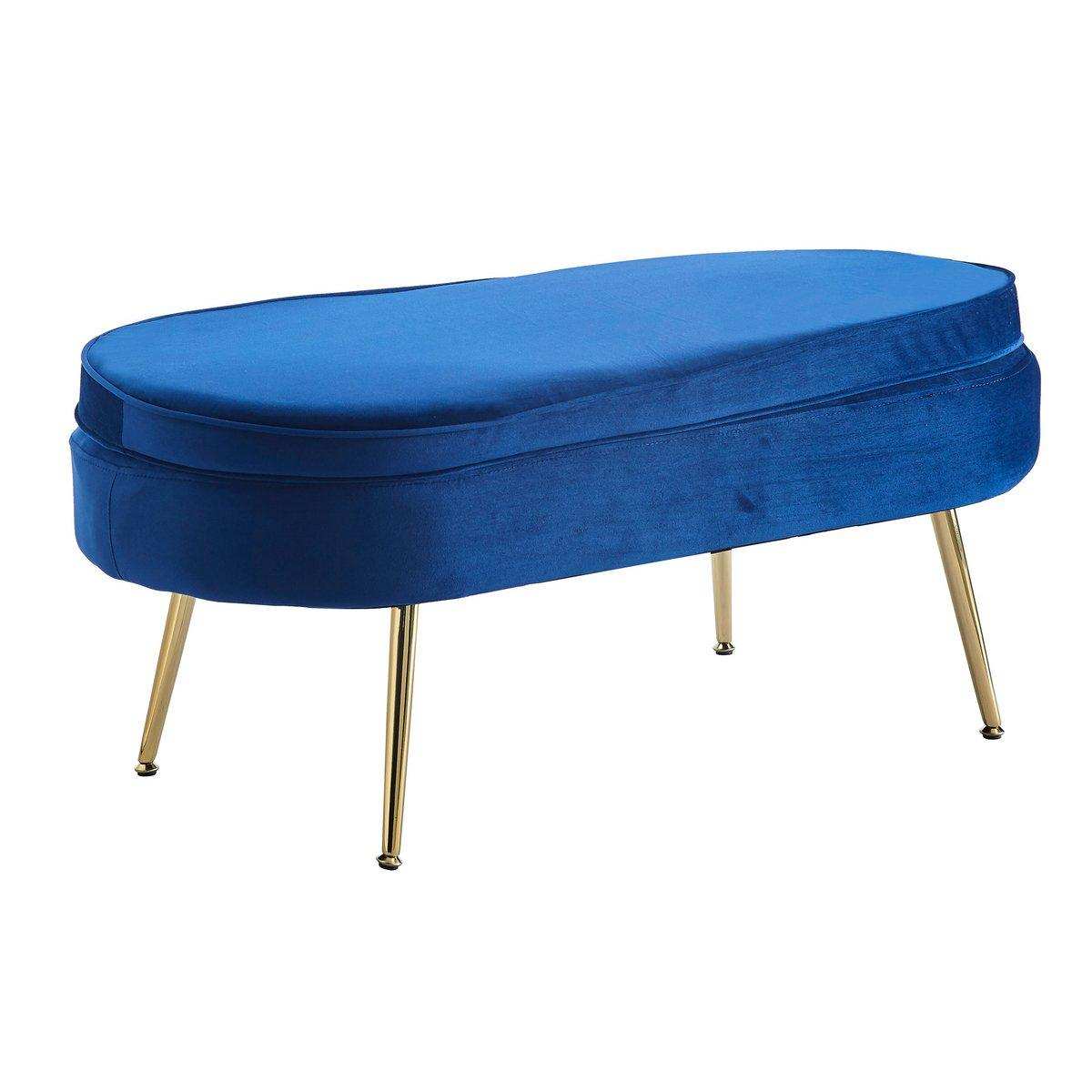 Sitzpouf oval aus Samt Dunkelblau - HomeDesign Knaus