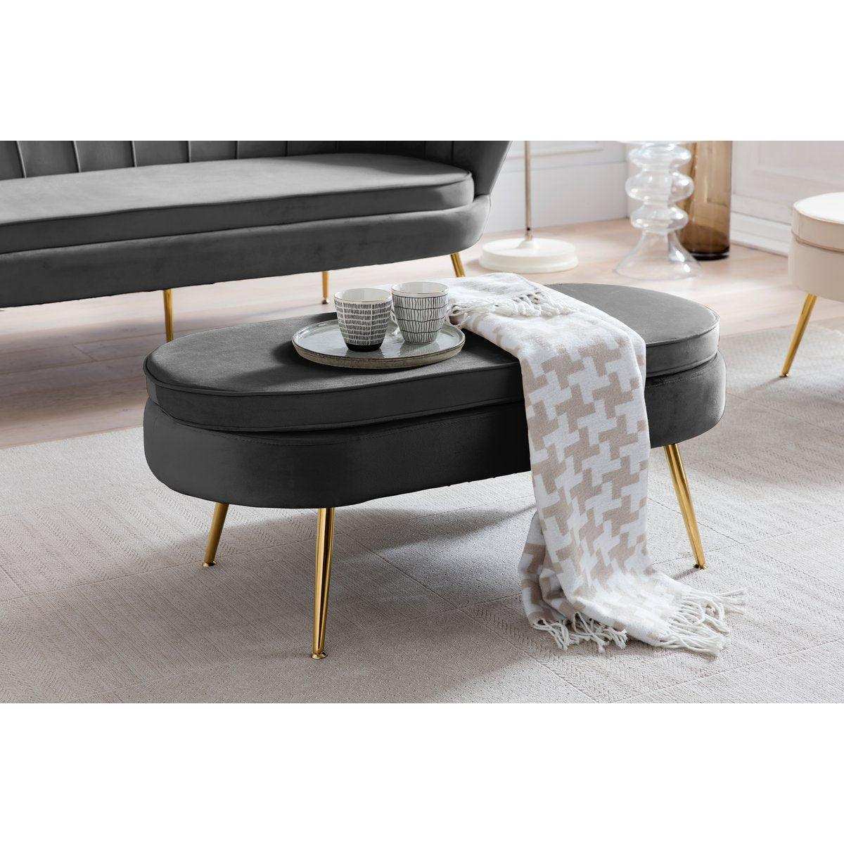 Sitzpouf oval aus Samt Schwarz - HomeDesign Knaus