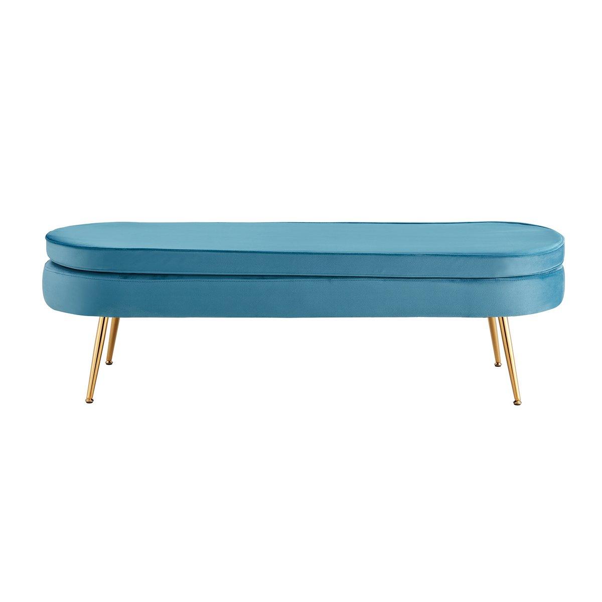 Sitzpouf oval lang aus Samt Blau - HomeDesign Knaus