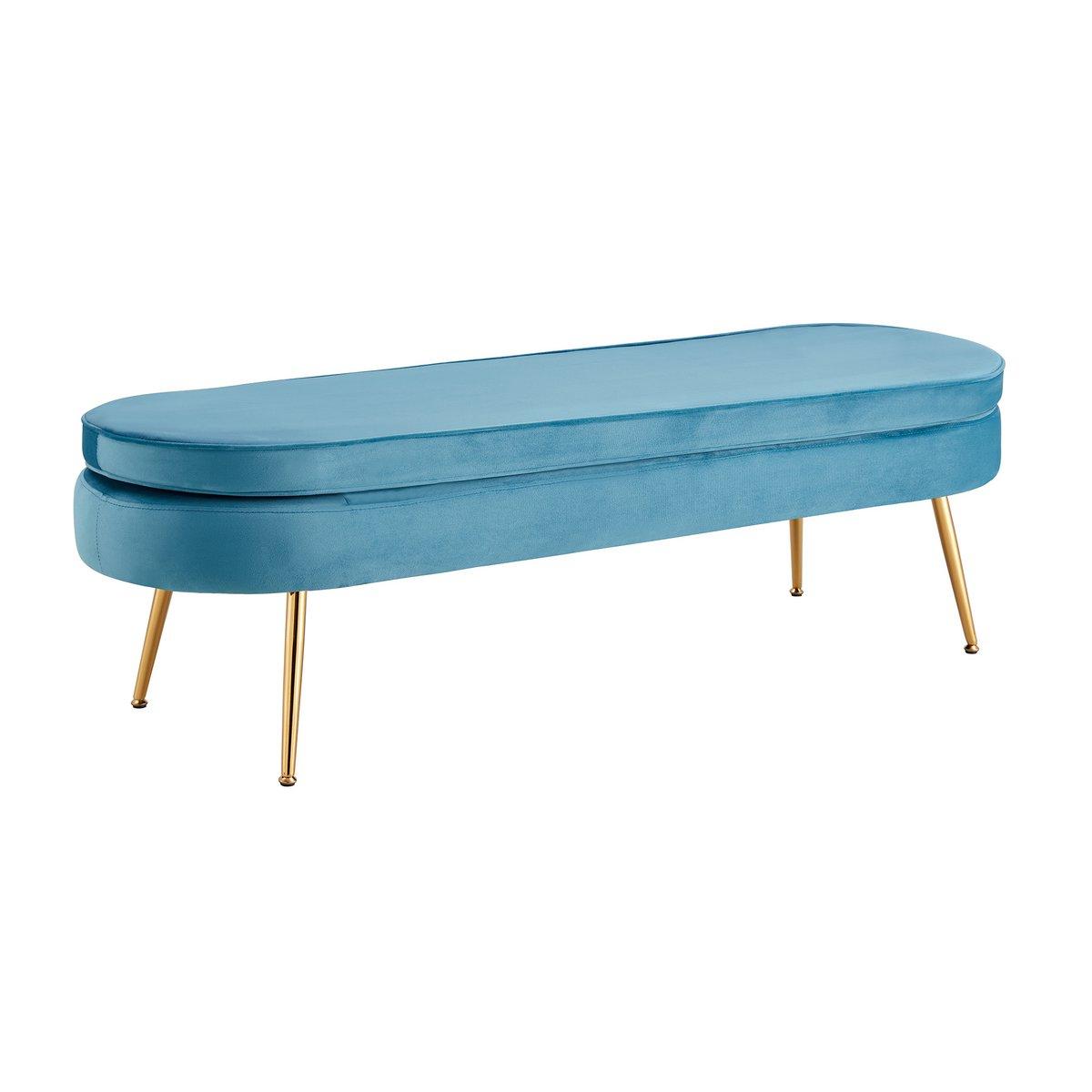Sitzpouf oval lang aus Samt Blau - HomeDesign Knaus