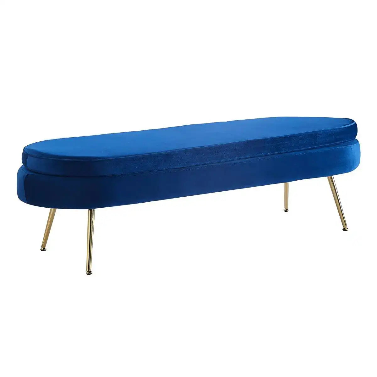 Sitzpouf oval lang aus Samt Dunkelblau - HomeDesign Knaus