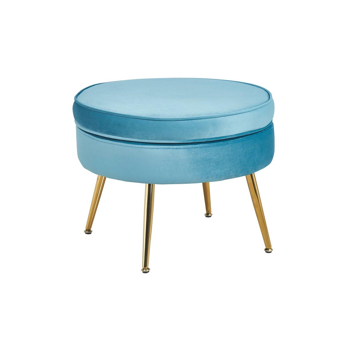 Sitzpouf rund aus Samt Blau - HomeDesign Knaus