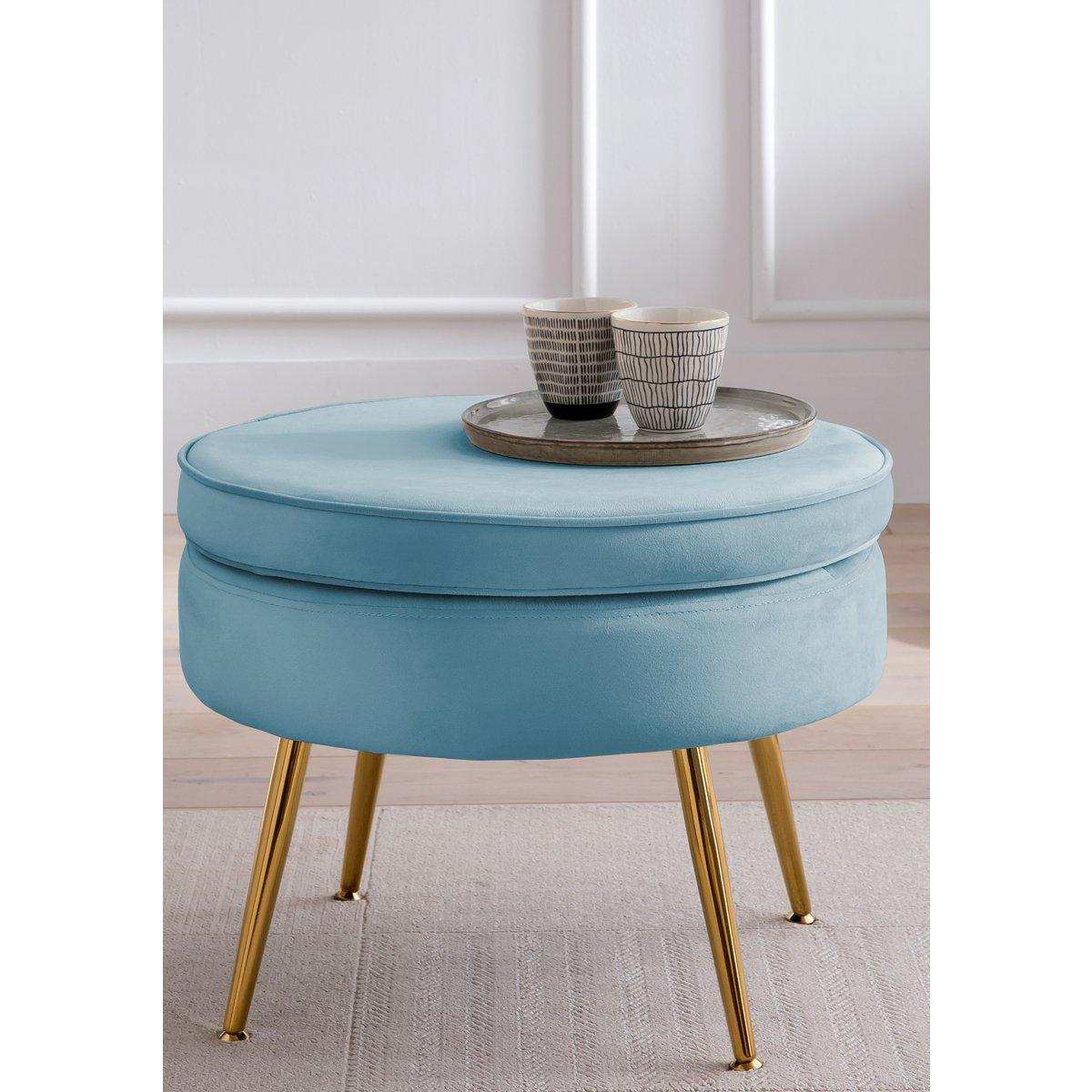 Sitzpouf rund aus Samt Blau - HomeDesign Knaus
