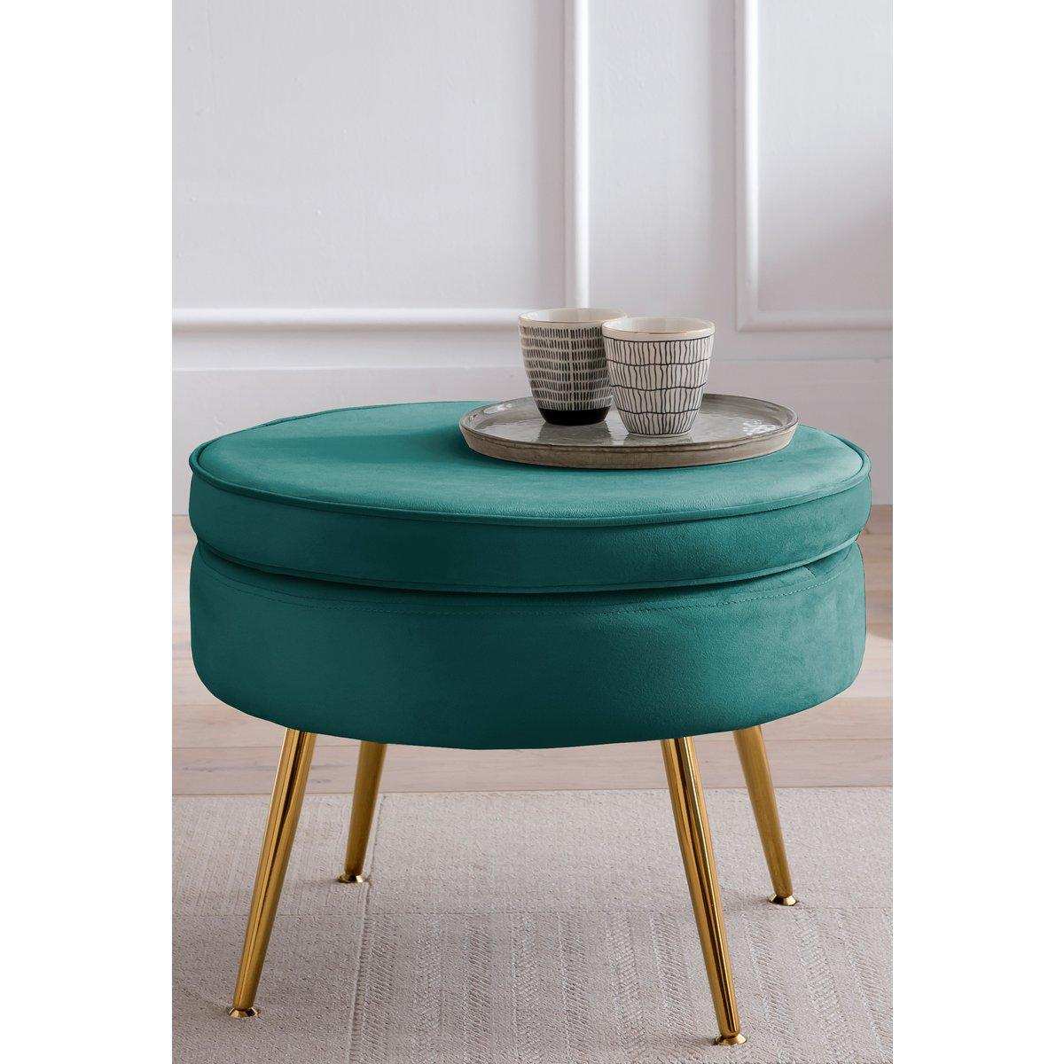 Sitzpouf rund aus Samt Grün - HomeDesign Knaus