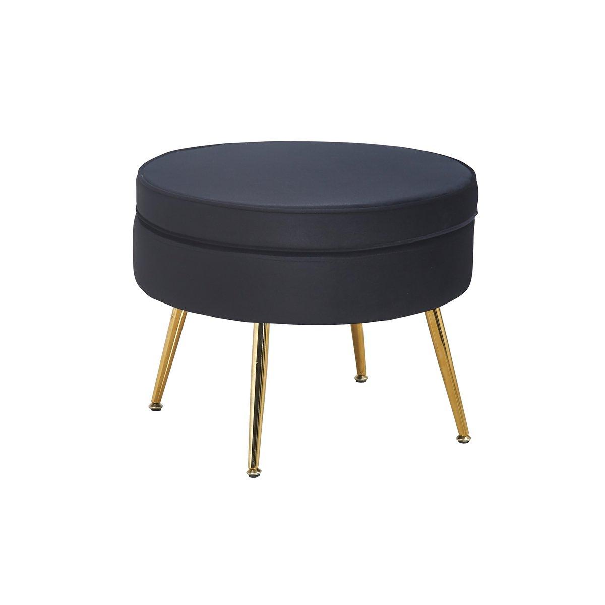 Sitzpouf rund aus Samt Schwarz - HomeDesign Knaus