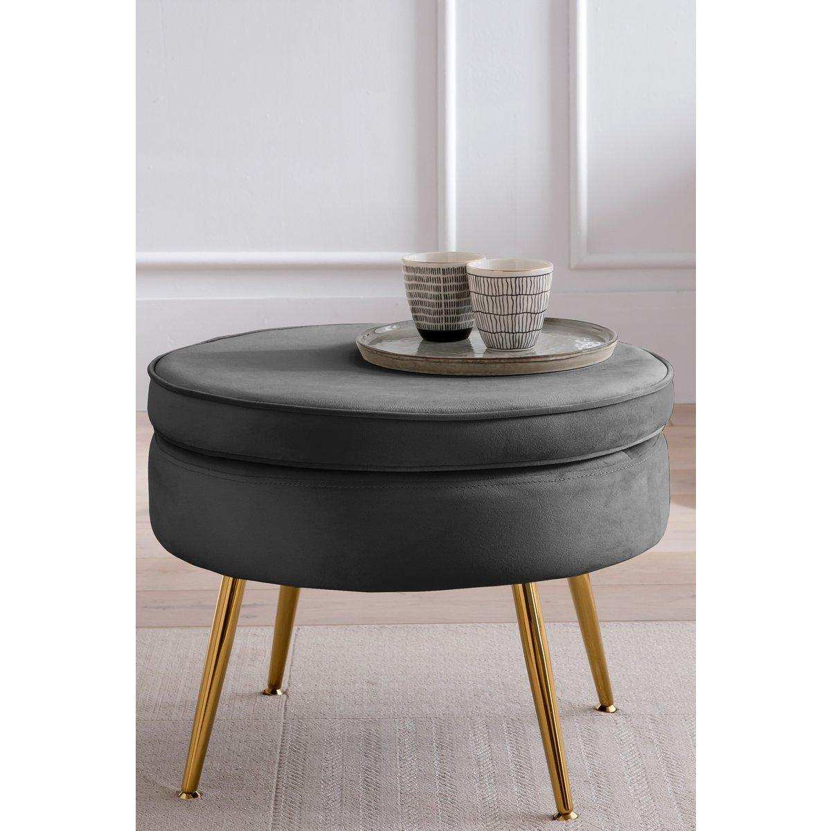 Sitzpouf rund aus Samt Schwarz - HomeDesign Knaus