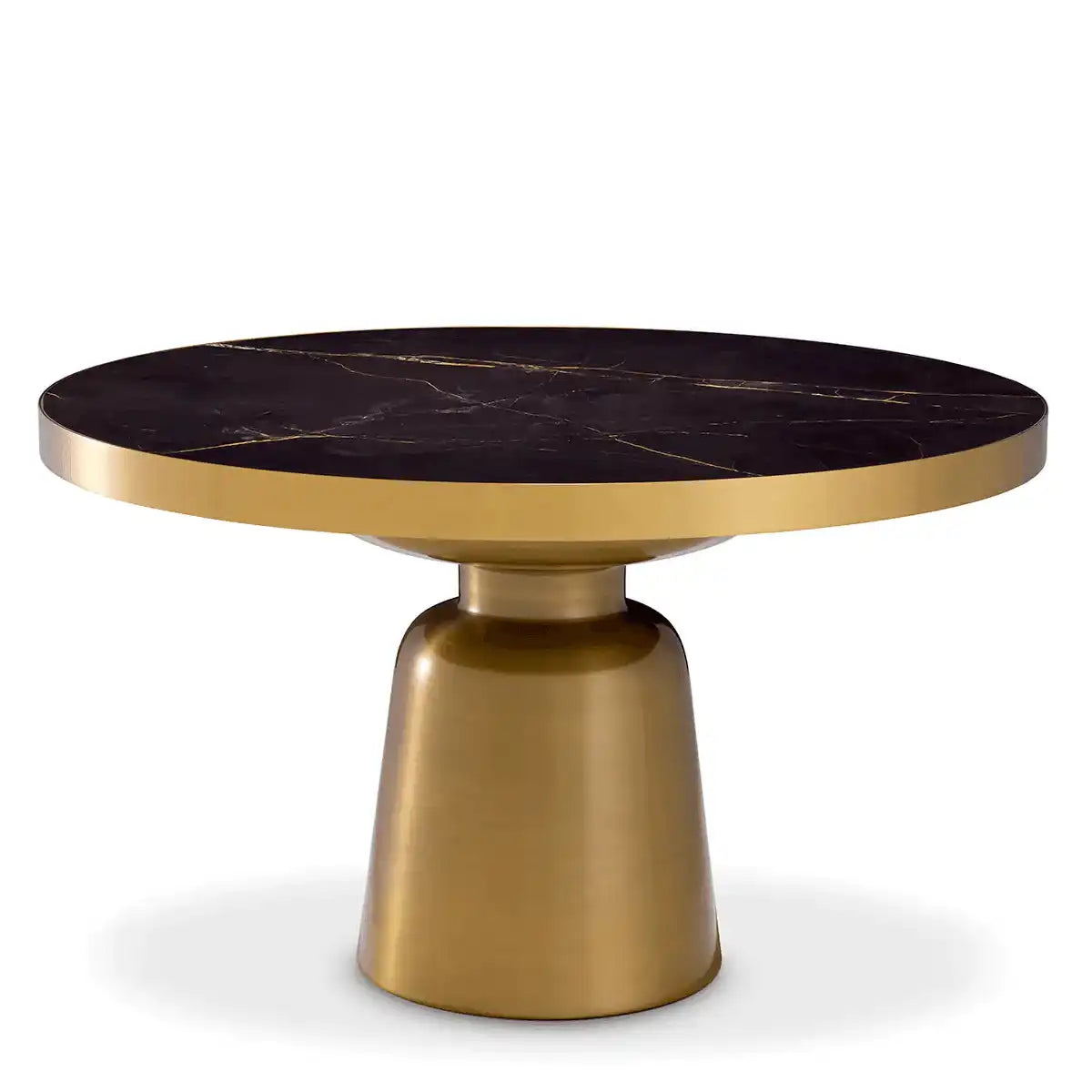 Soren Couchtisch Gebürstetes Messingfinish schwarzer Keramik Marmor 80 cm - HomeDesign Knaus