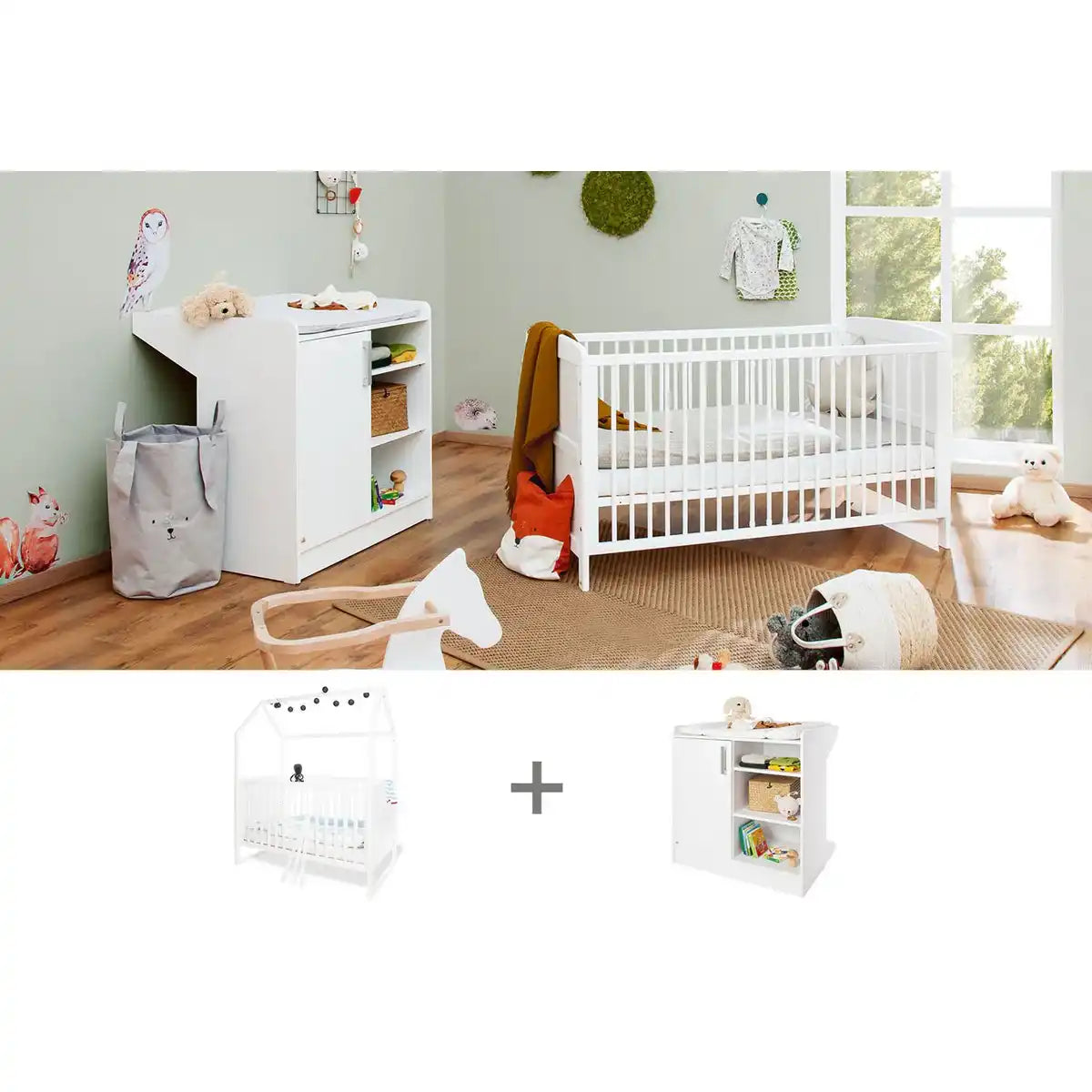 Starter-Set 'Hilda & Viktoria', weiß
2 Teile: Hausbett, Wickelkommode - HomeDesign Knaus