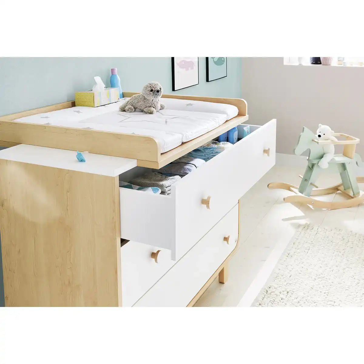 Starterset 'Rund' breit2-teilig: Kinderbett, breite Wickelkommode - HomeDesign Knaus