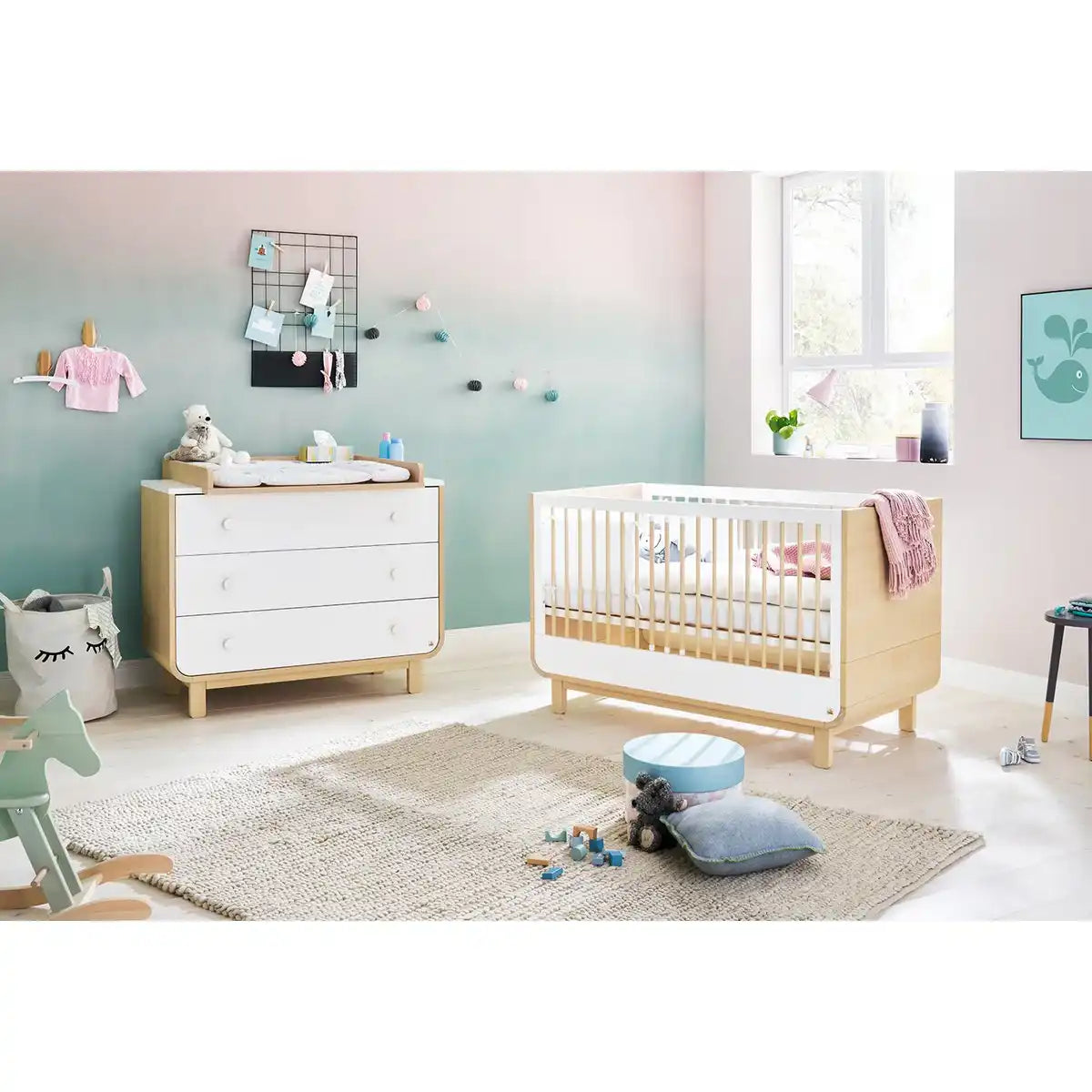 Starterset 'Rund' breit2-teilig: Kinderbett, breite Wickelkommode - HomeDesign Knaus