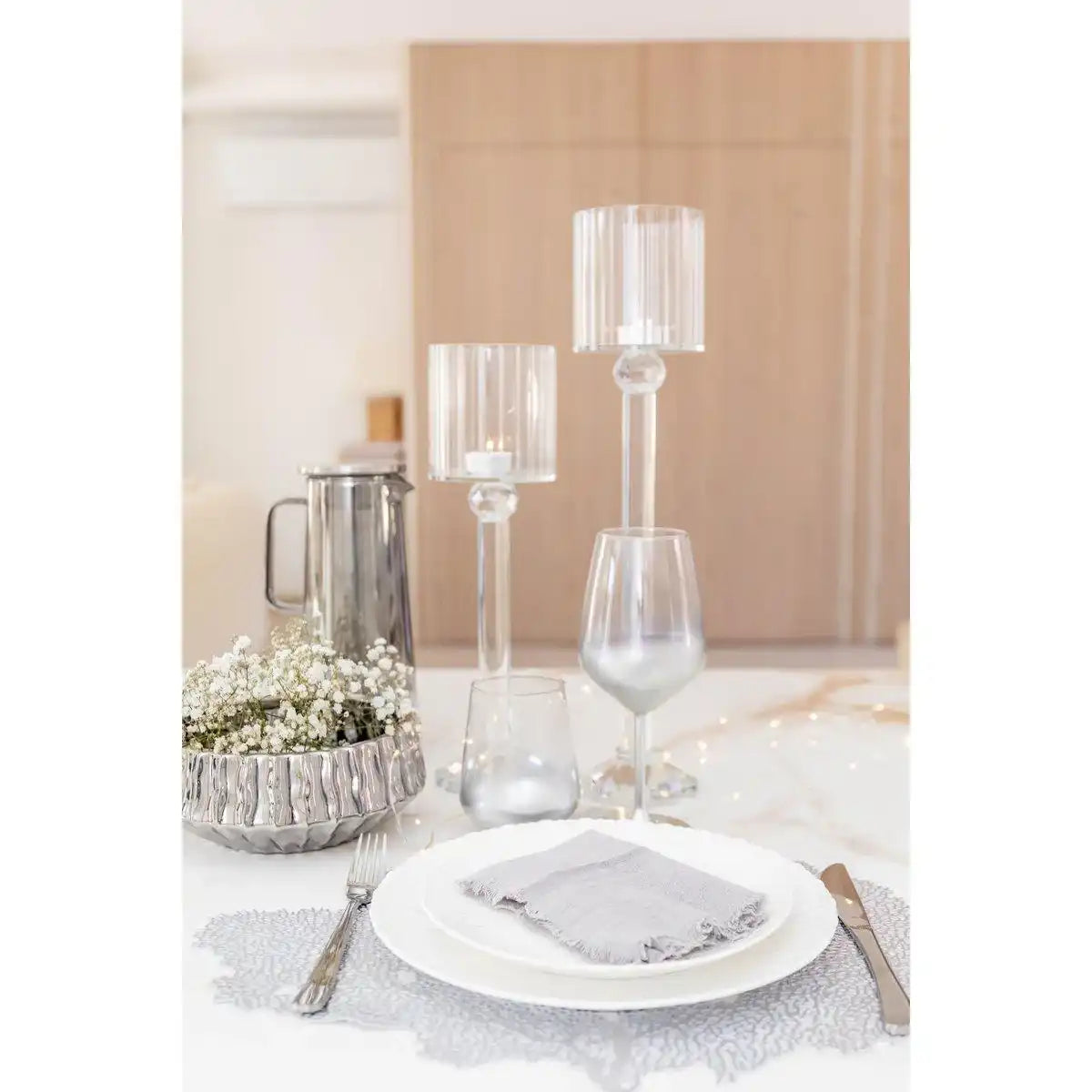 STEHENDER KERZENHALTER AUS KRISTALL 10X10X35CM - HomeDesign Knaus
