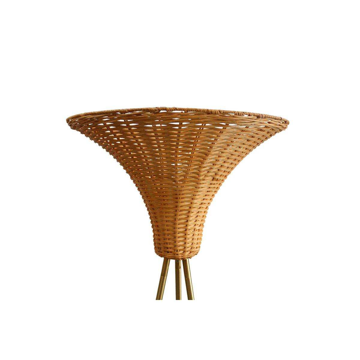 Stehleuchte mit Geflechtschirm Messing/Natur 150 cm - HomeDesign Knaus