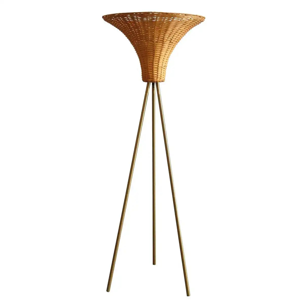 Stehleuchte mit Geflechtschirm Messing/Natur 150 cm - HomeDesign Knaus