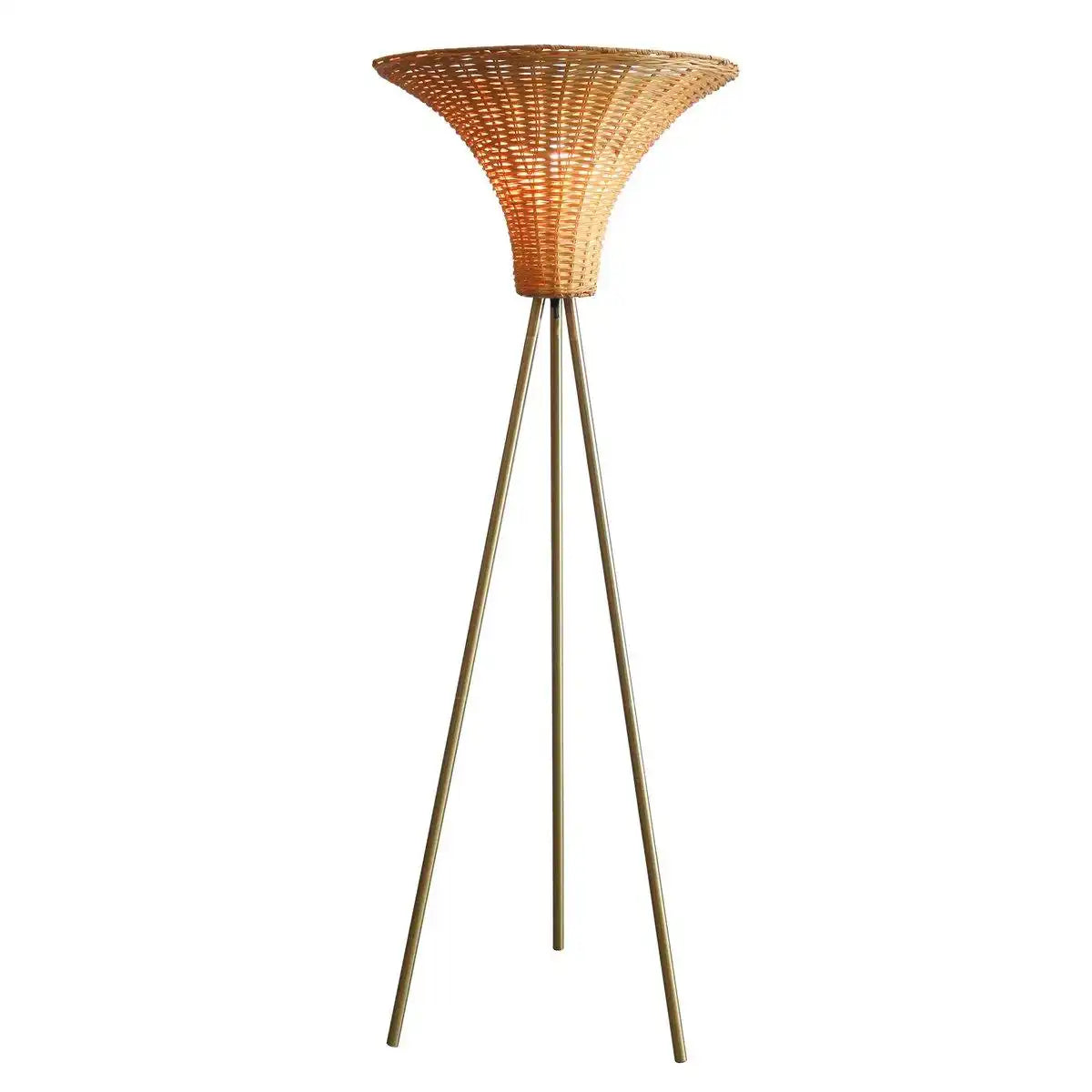 Stehleuchte mit Geflechtschirm Messing/Natur 150 cm - HomeDesign Knaus