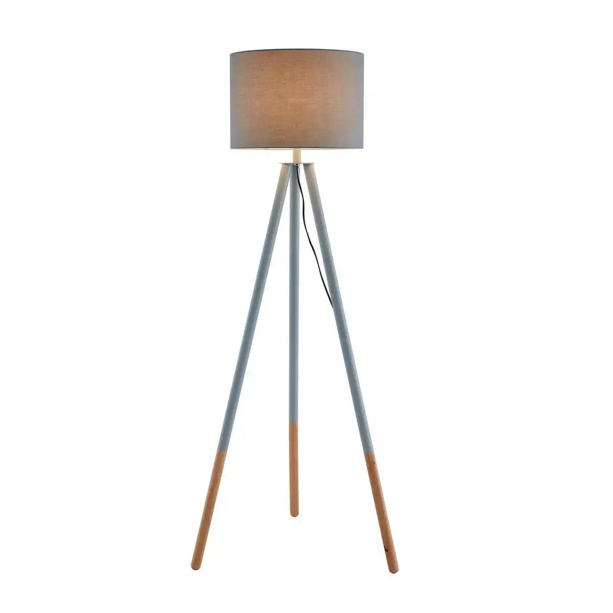 Stehleuchte mit Holzgestell und Textilschirm Grau/Natur - HomeDesign Knaus