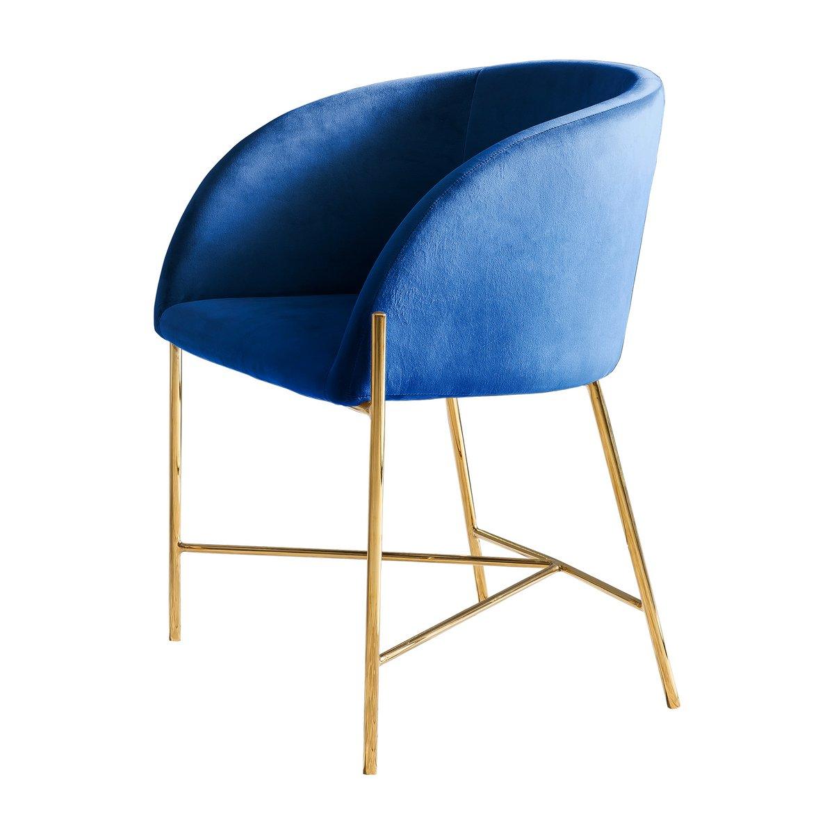 Stuhl blau Samt mit Armlehnen - HomeDesign Knaus