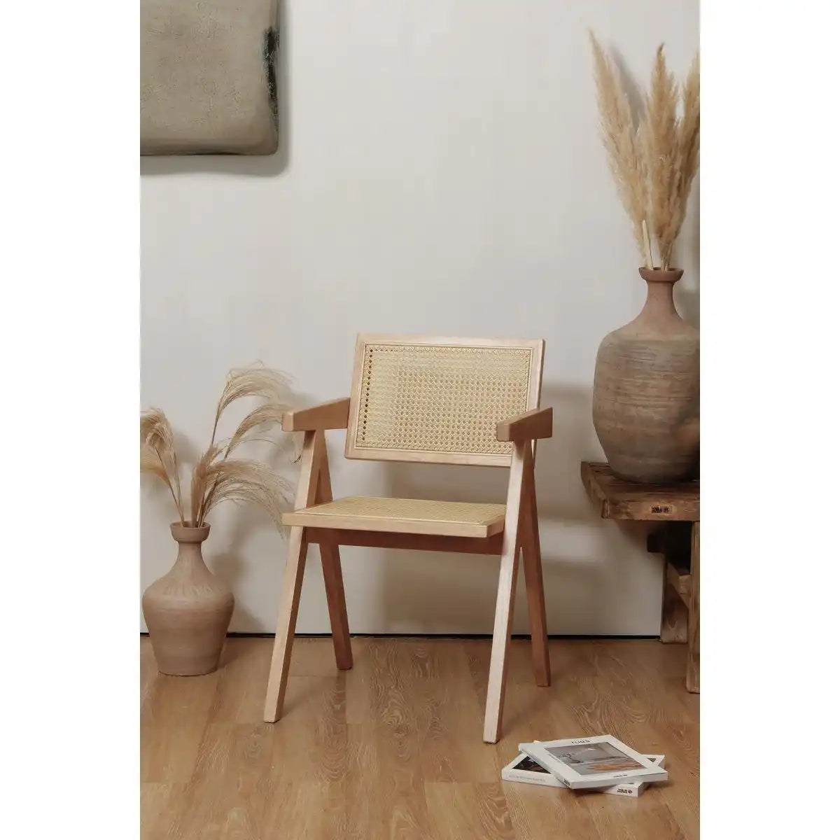 Stuhl Pierre Jeanneret klare Eichenfarbe + Rattan, hohe Qualität - HomeDesign Knaus