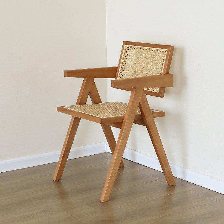 Stuhl Pierre Jeanneret klare Eichenfarbe + Rattan, hohe Qualität - HomeDesign Knaus