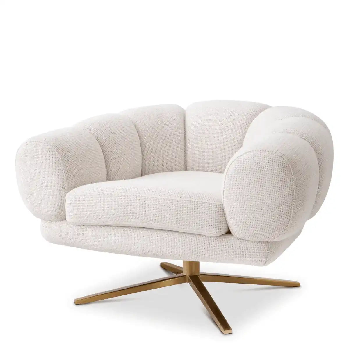 Sunset Drehstuhl Loungerssel Creme Sockel mit gebürstetem Messingfinish - HomeDesign Knaus