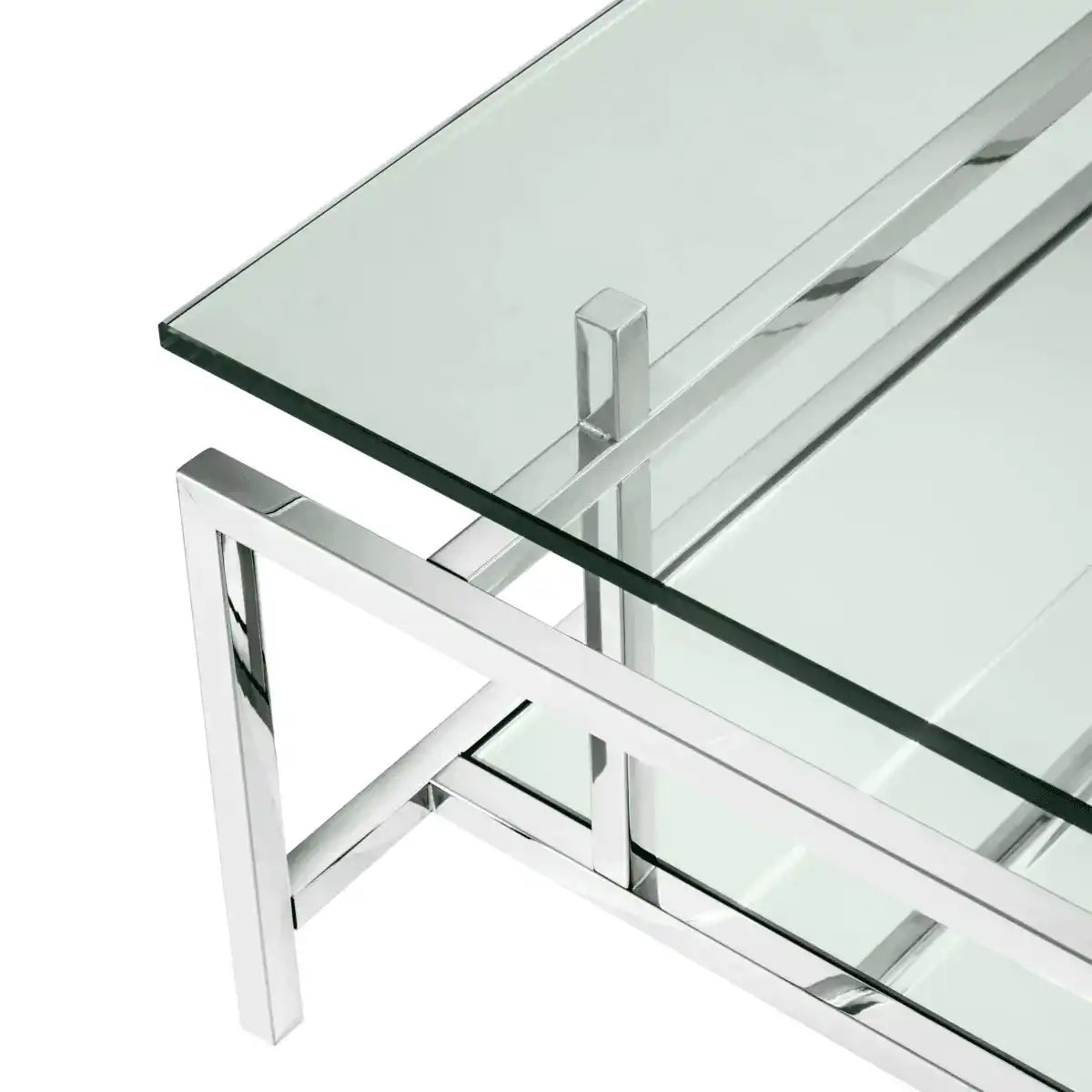 Superia Couchtisch Polierter Edelstahl klares Glas Panzerglas Handarbeit - HomeDesign Knaus