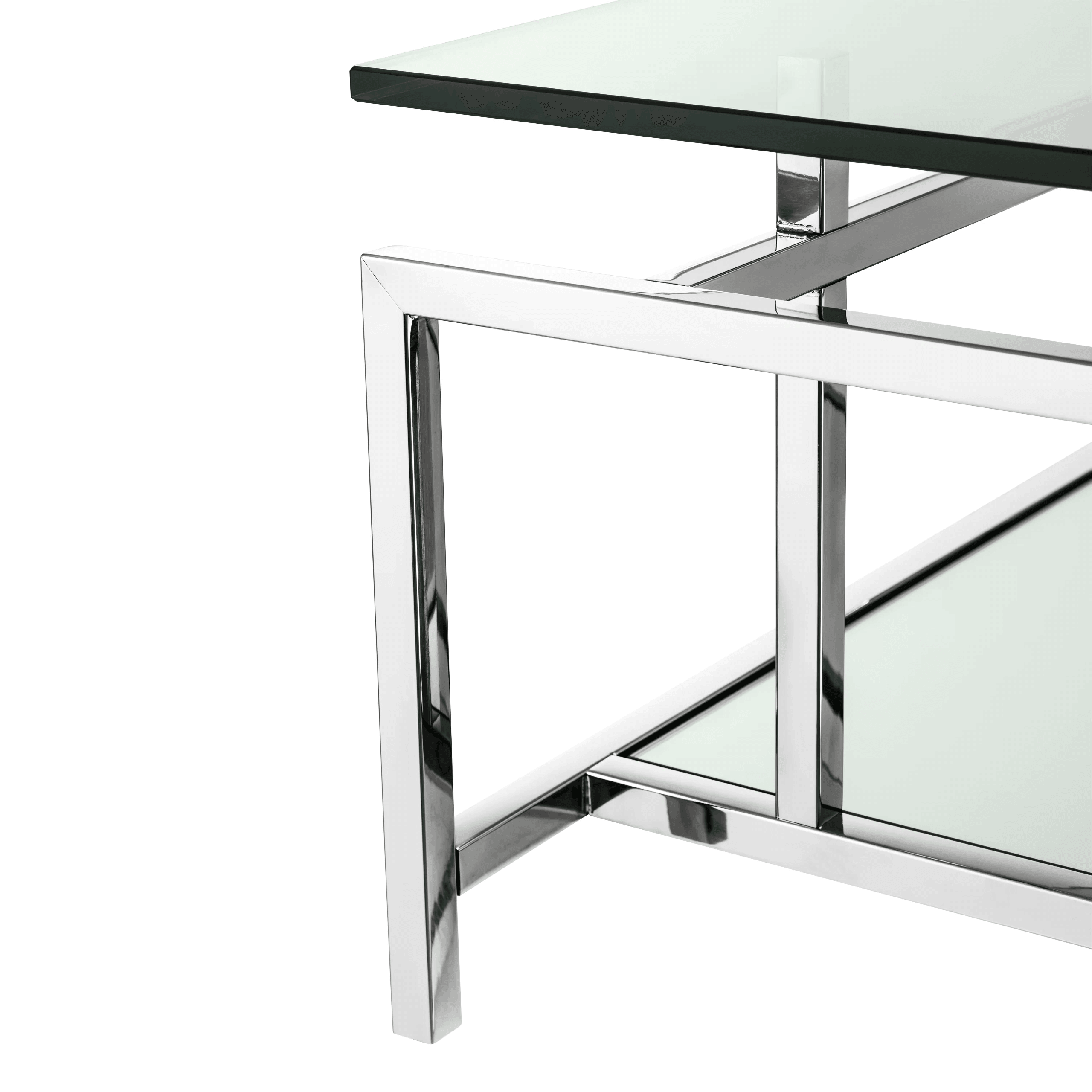 COUCHTISCH SUPERIA Handarbeit Polierter Edelstahl klares Glas Spiegelglas - HomeDesign Knaus