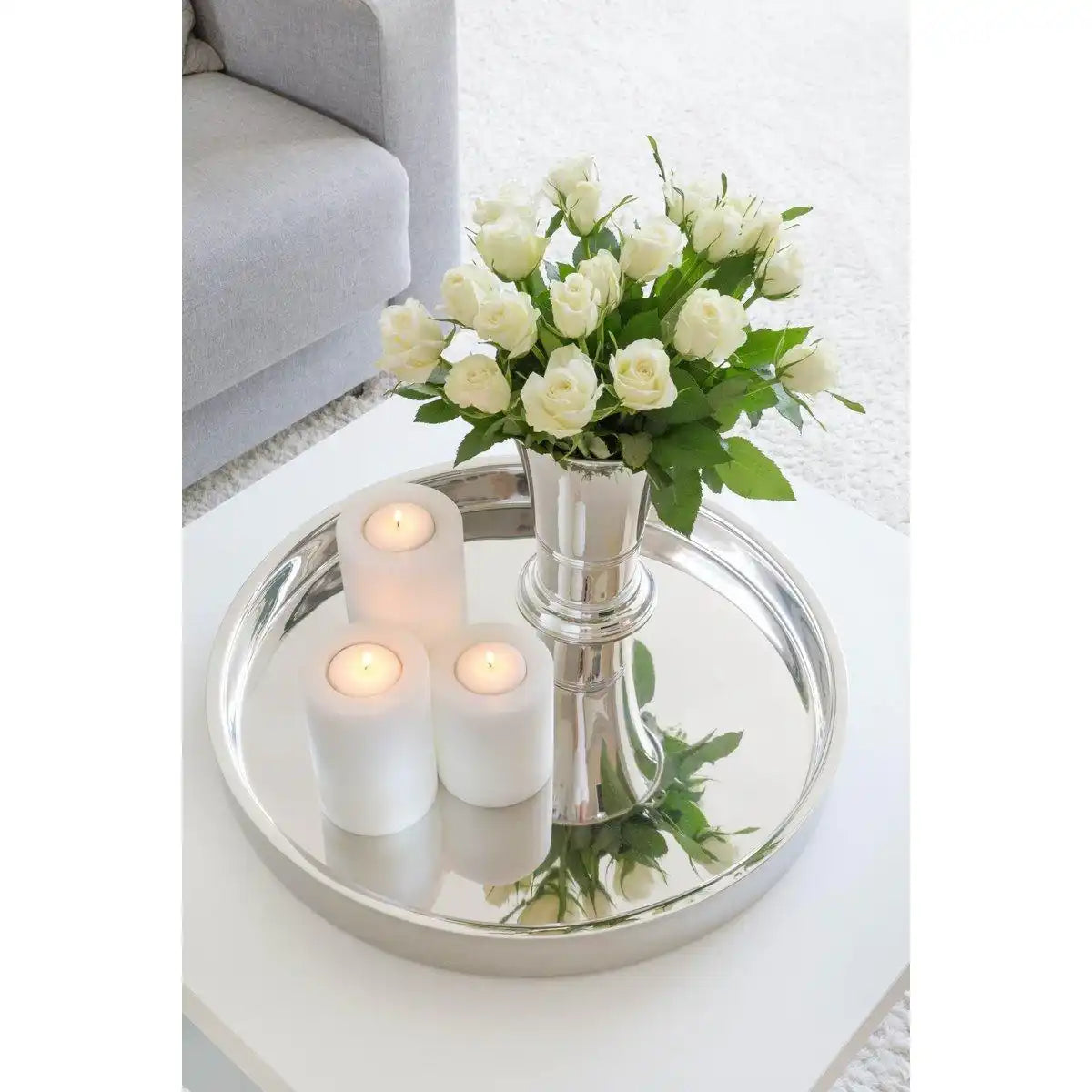 Tablett Serviertablett Richmond, rund, Edelstahl hochglanzpoliert, Durchmesser 55 cm - HomeDesign Knaus