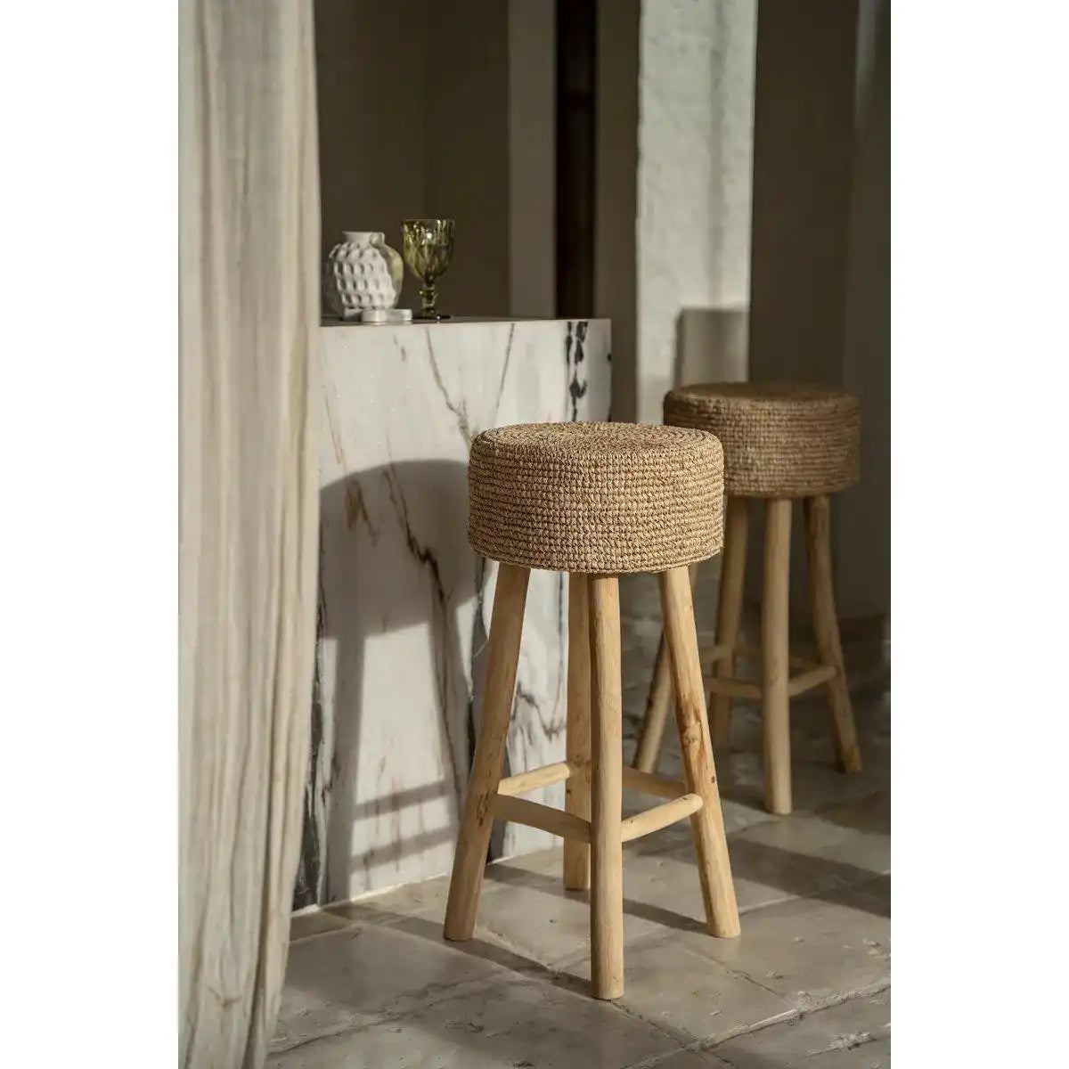 Teakholz Barhocker handgewebt Rustika - HomeDesign Knaus