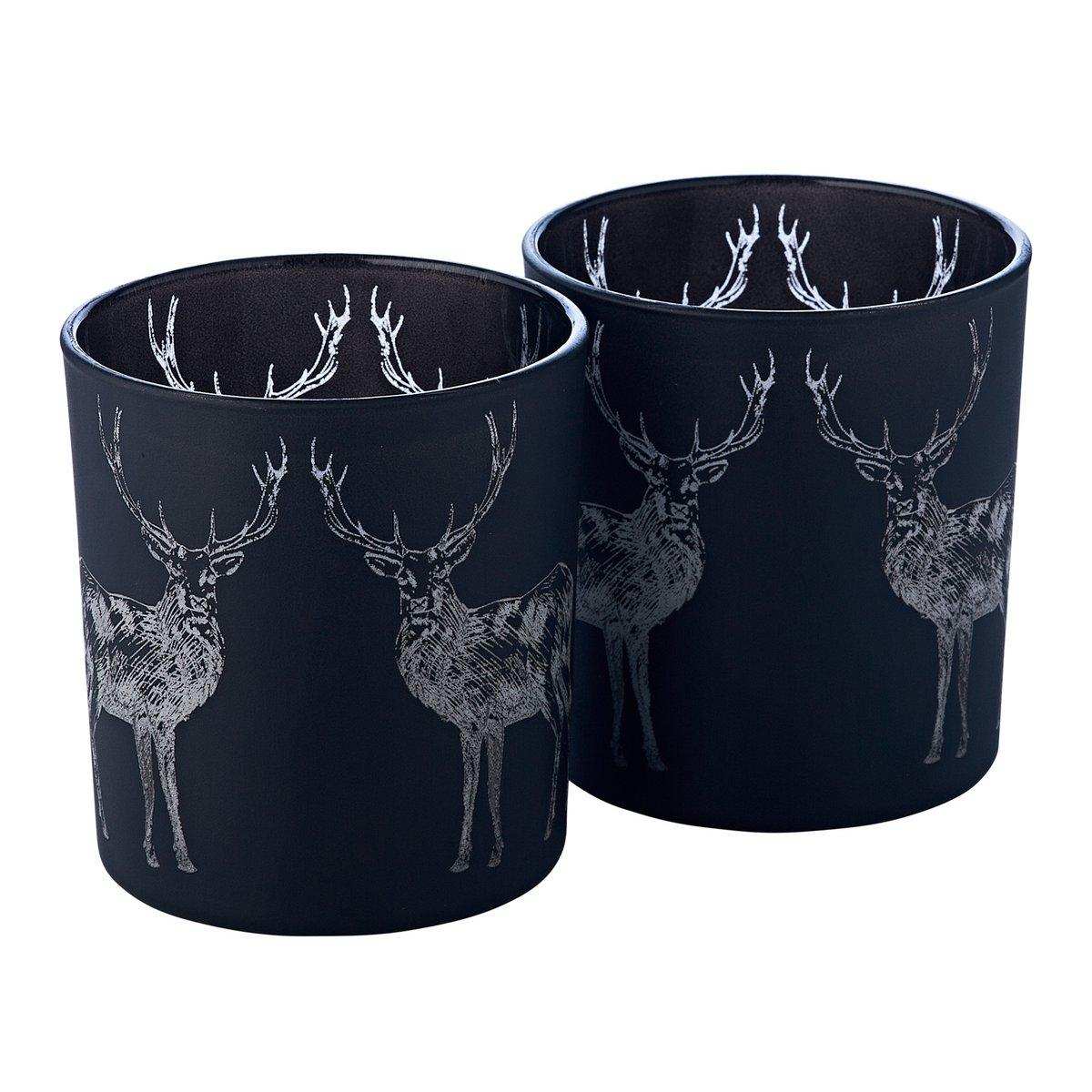 Teelicht 2er Set Hirsch H 8 cm matt-schwarz - HomeDesign Knaus
