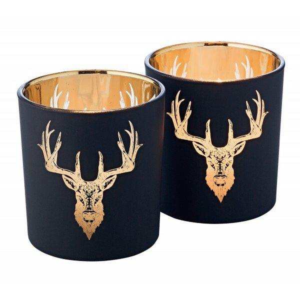 Teelicht 2er Set Hirsch H 8 cm matt-schwarz - HomeDesign Knaus