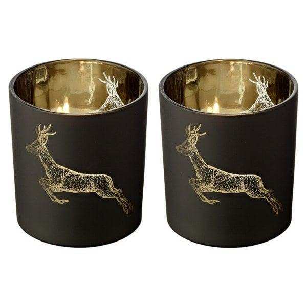 Teelicht 2er Set Hirsch laufend matt-schwarz H 8 cm - HomeDesign Knaus