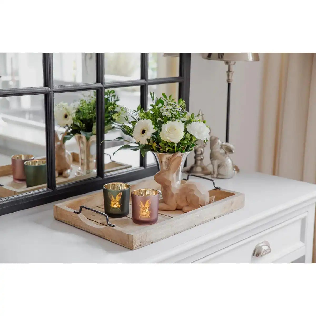 Teelicht Hase rosé & goldfarben Ø 7 cm, H 8 cm - HomeDesign Knaus