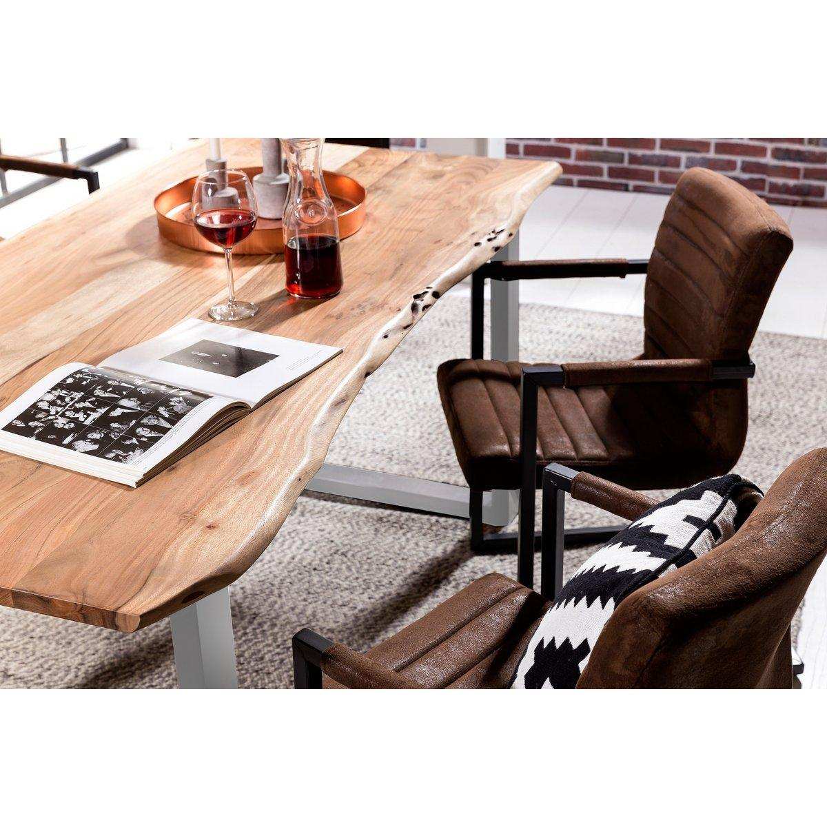 Tisch 140 x 80 cm, Platte natur, Gestell silber - HomeDesign Knaus