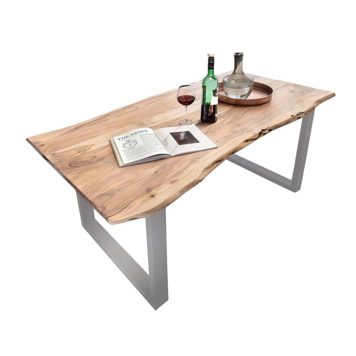 Tisch 140 x 80 cm, Platte natur, Gestell silber - HomeDesign Knaus