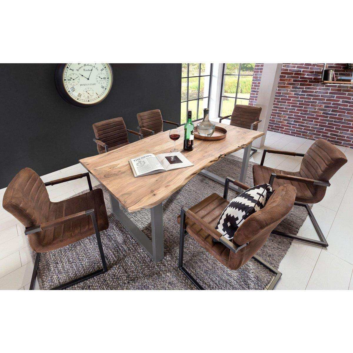 Tisch 140 x 80 cm, Platte natur, Gestell silber - HomeDesign Knaus