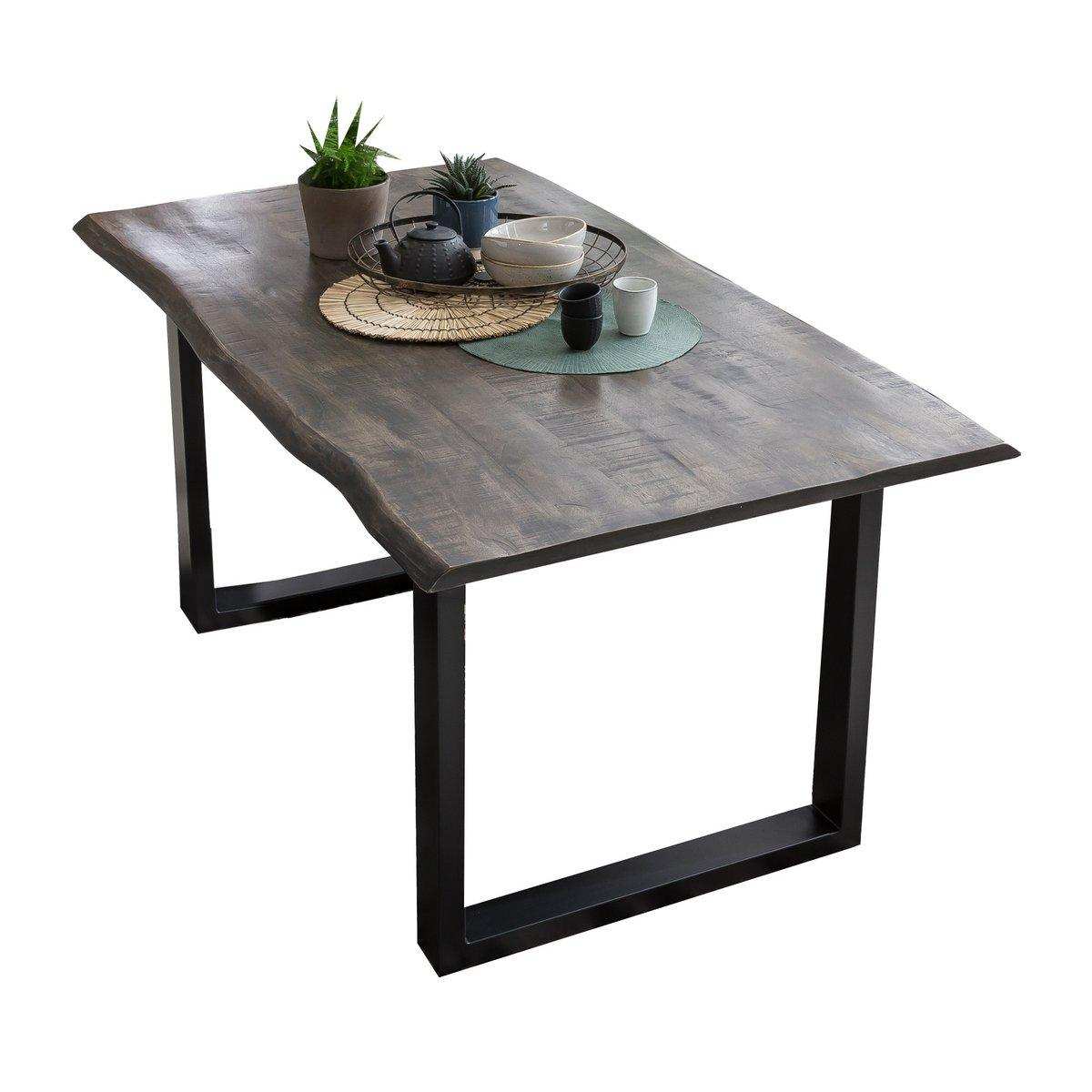 Tisch 160x85 cm, Mango grau sägerau, Gestell schwarz - HomeDesign Knaus