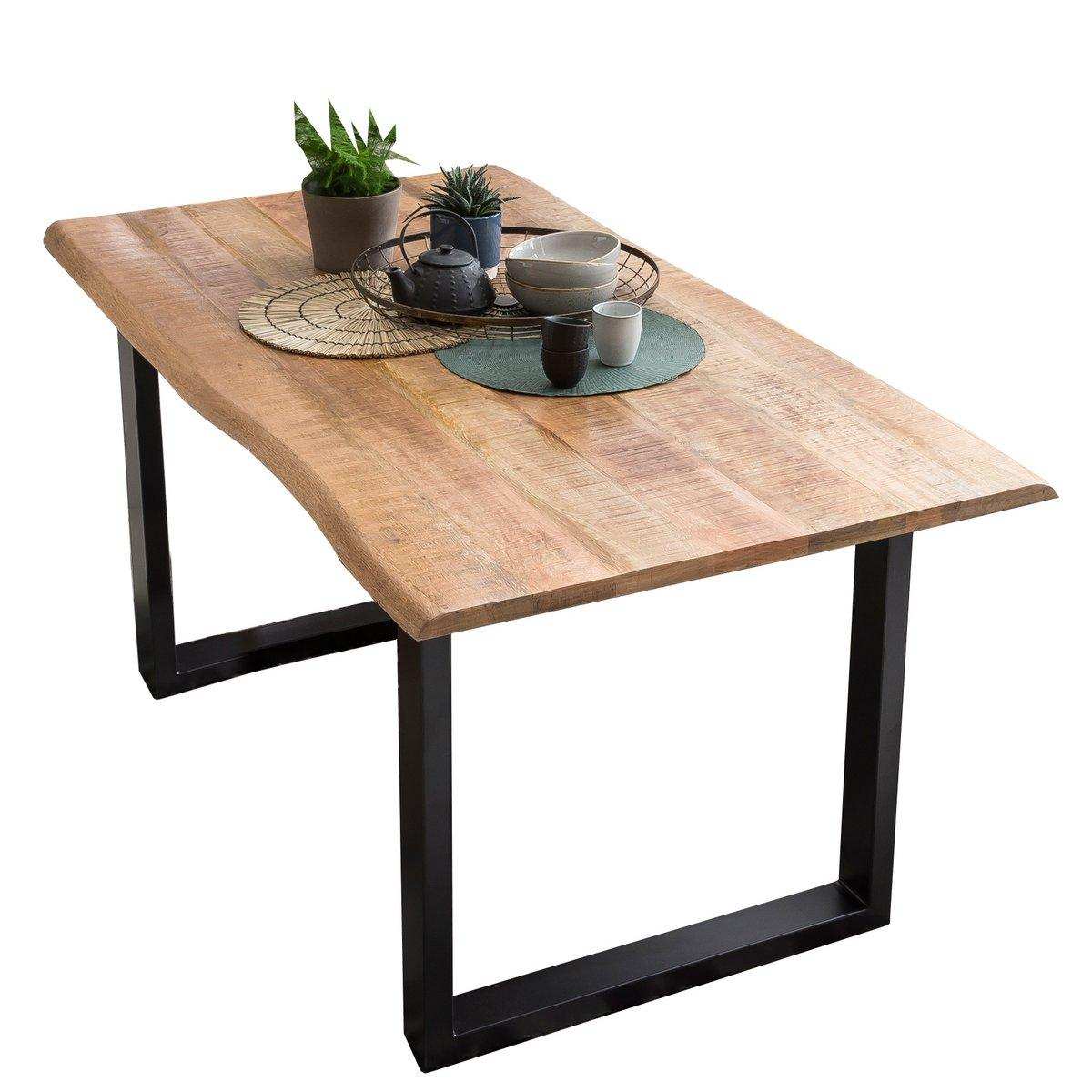 Tisch 160x85 cm, Mango natur sägerau, Gestell schwarz - HomeDesign Knaus