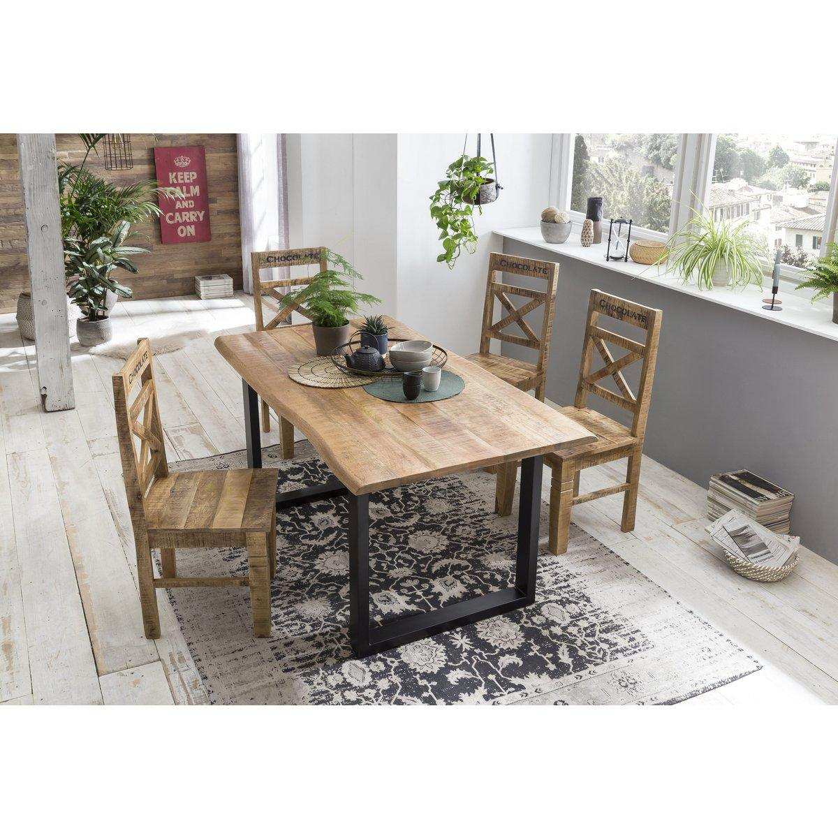 Tisch 160x85 cm, Mango natur sägerau, Gestell schwarz - HomeDesign Knaus