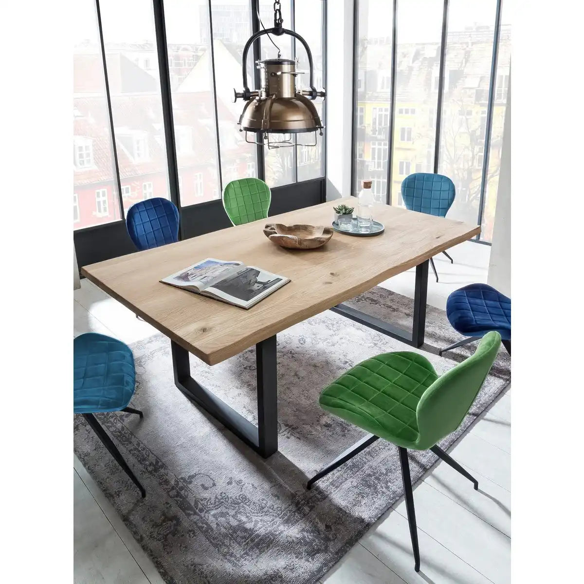 Tisch 180x90 cm, Wildeiche, schwarzes Gestell - HomeDesign Knaus