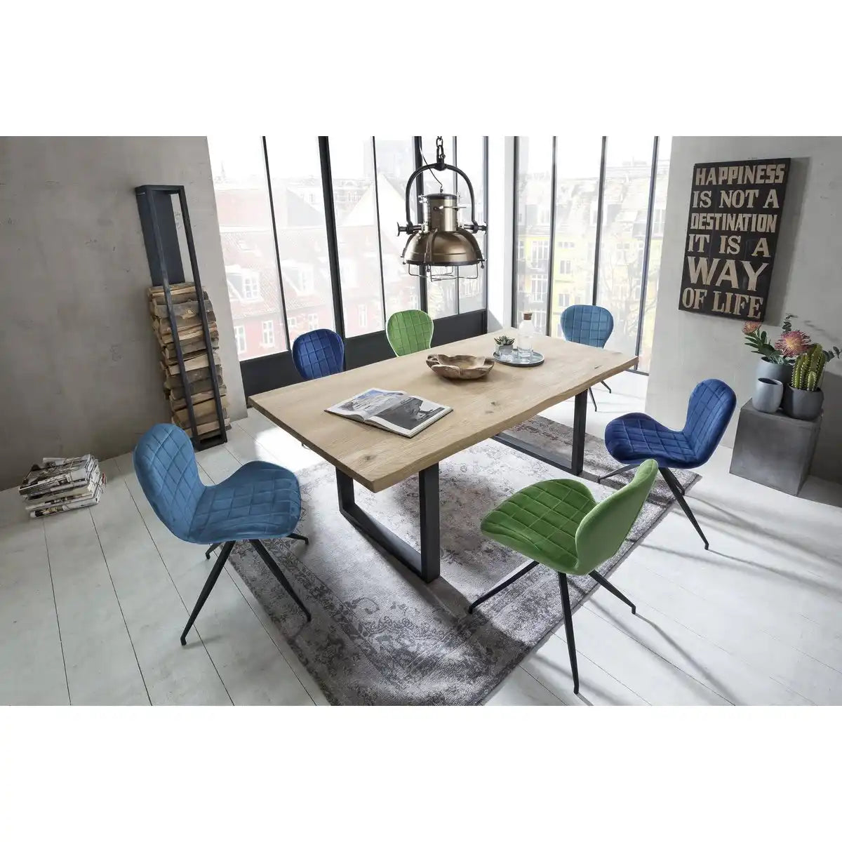Tisch 180x90 cm, Wildeiche, schwarzes Gestell - HomeDesign Knaus