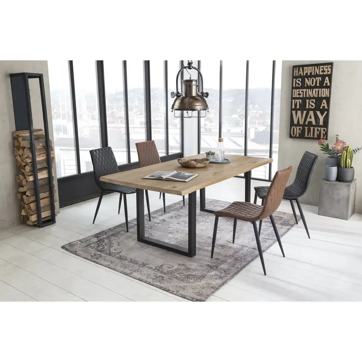 Tisch 180x90 cm, Wildeiche, schwarzes Gestell - HomeDesign Knaus