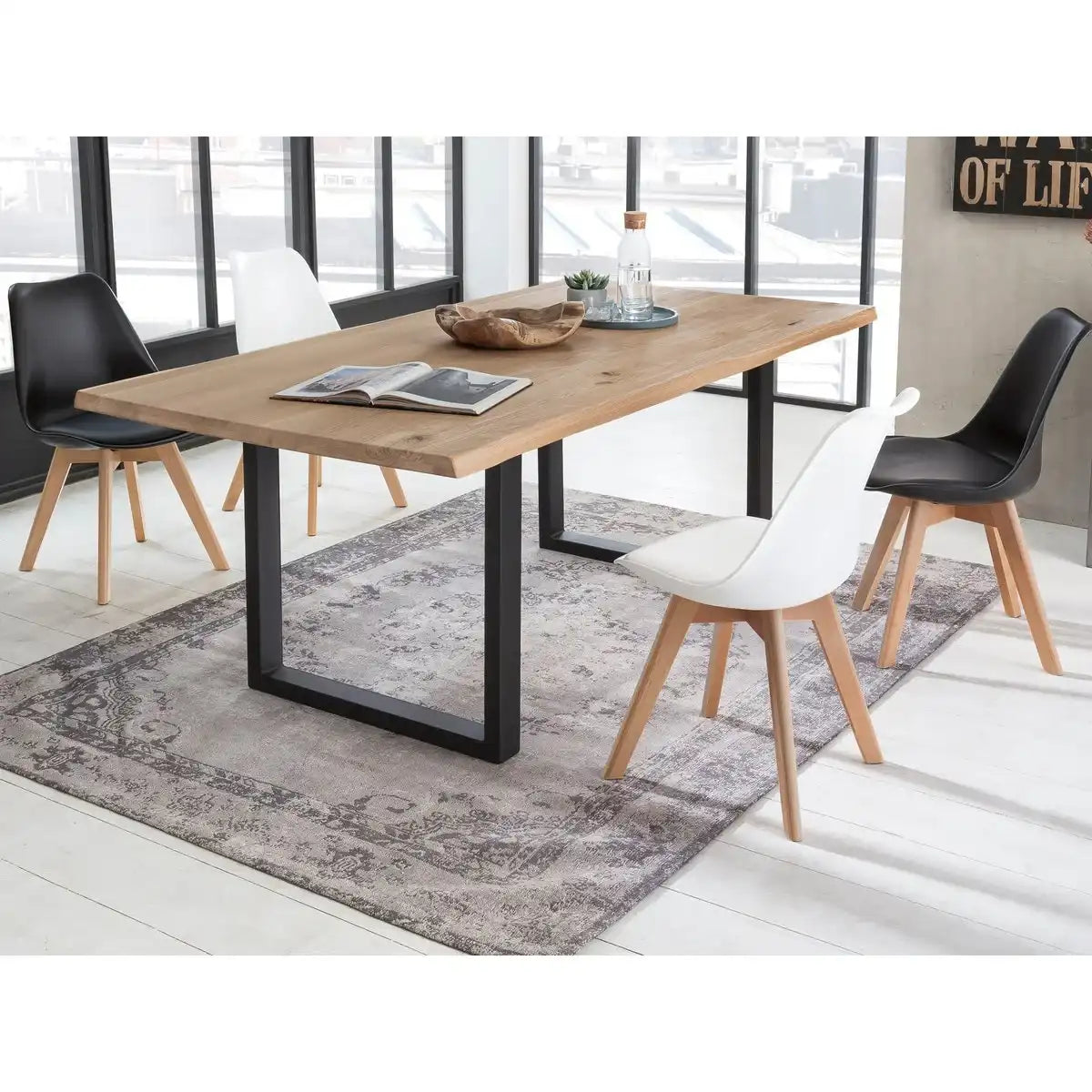 Tisch 180x90 cm, Wildeiche, schwarzes Gestell - HomeDesign Knaus