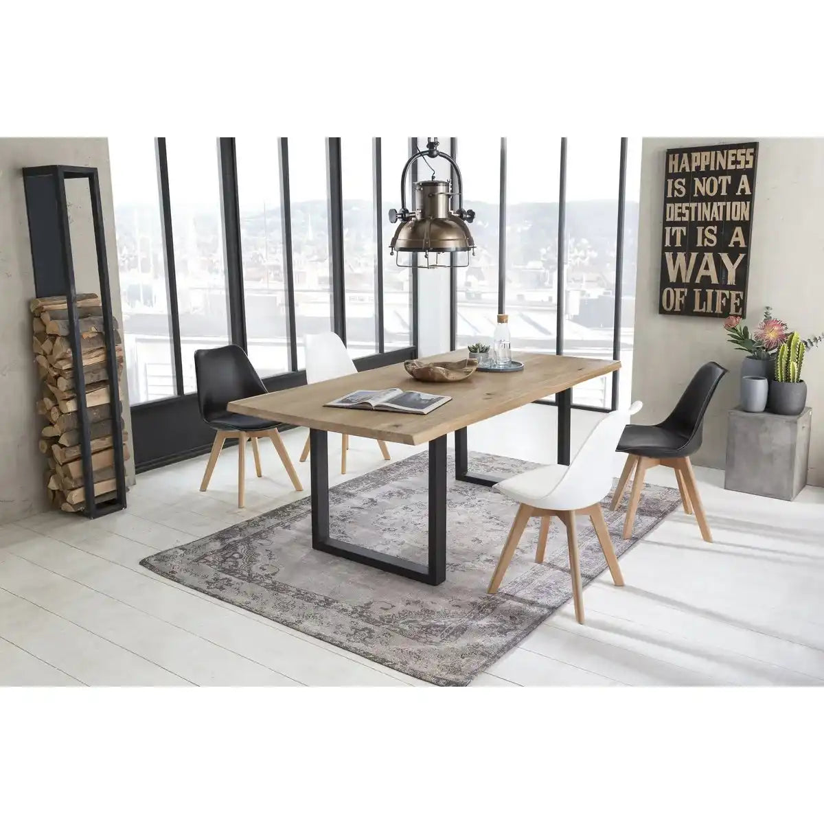 Tisch 180x90 cm, Wildeiche, schwarzes Gestell - HomeDesign Knaus