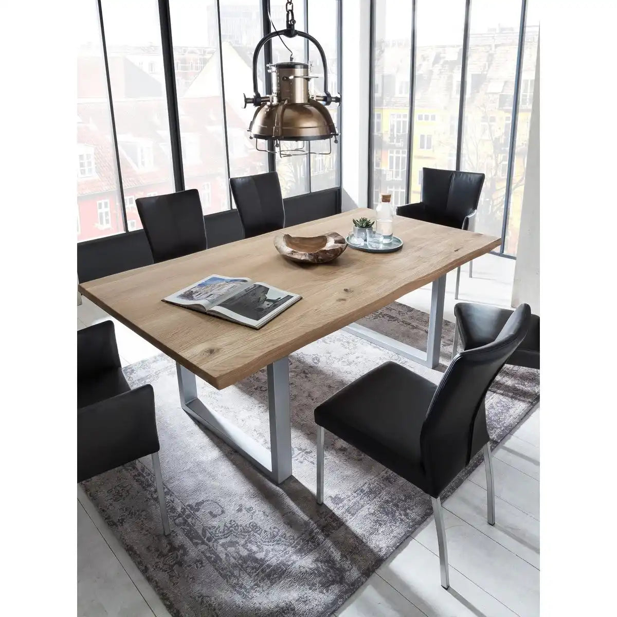 Tisch 180x90 cm, Wildeiche, silbernes Gestell - HomeDesign Knaus