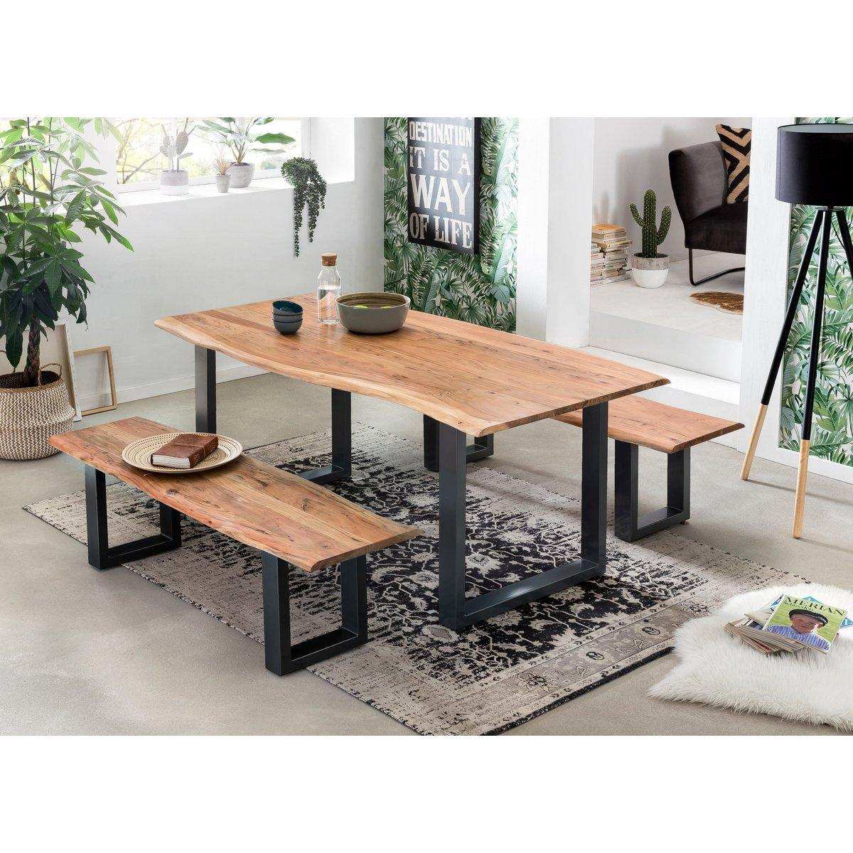 Tisch 220 x 100 cm, Platte natur, Gestell schwarz - HomeDesign Knaus