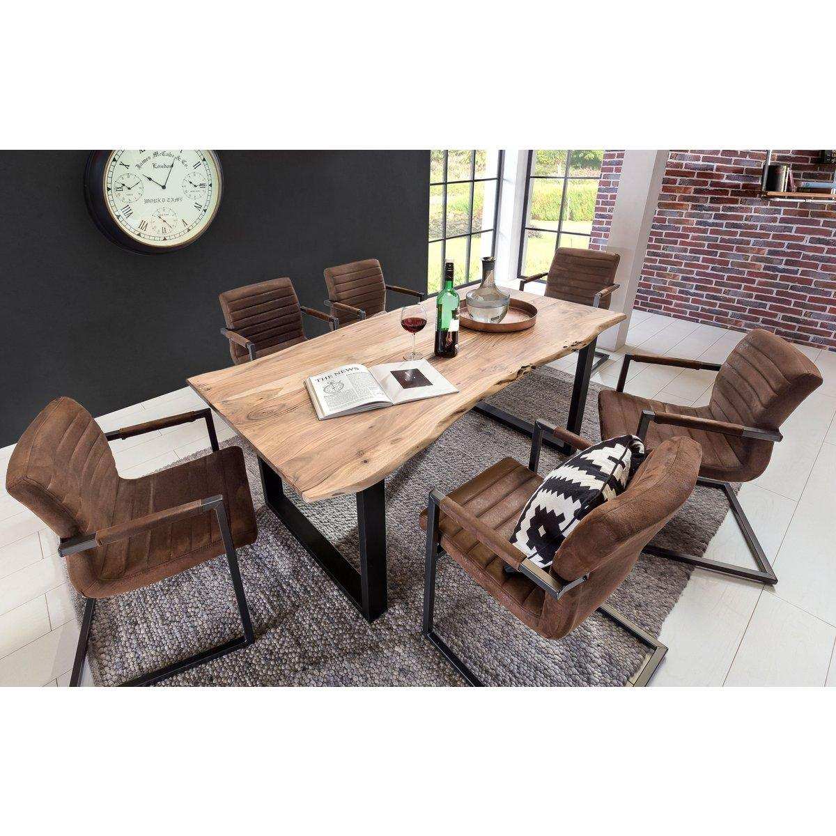 Tisch 220 x 100 cm, Platte natur, Gestell schwarz - HomeDesign Knaus
