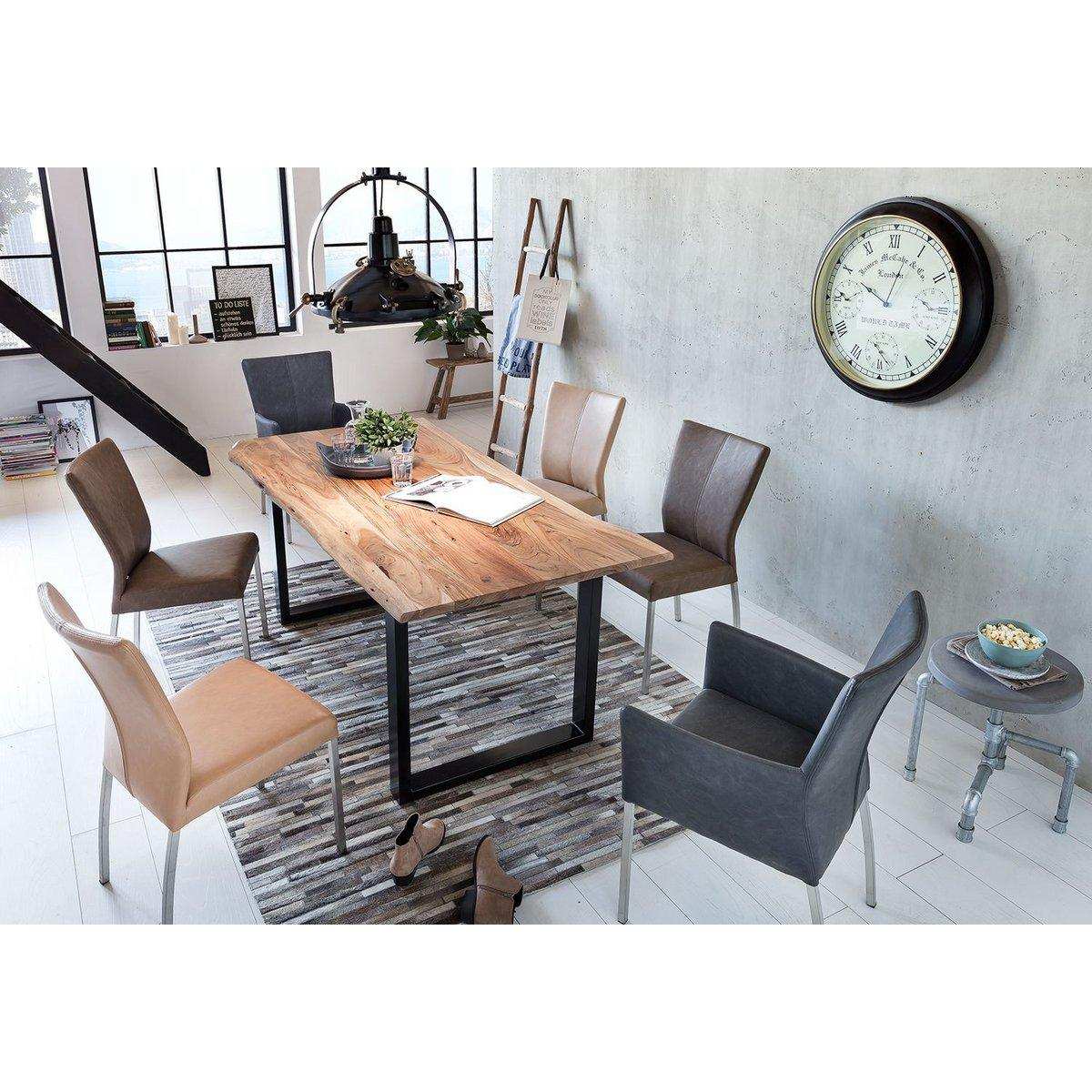 Tisch 220 x 100 cm, Platte natur, Gestell schwarz - HomeDesign Knaus